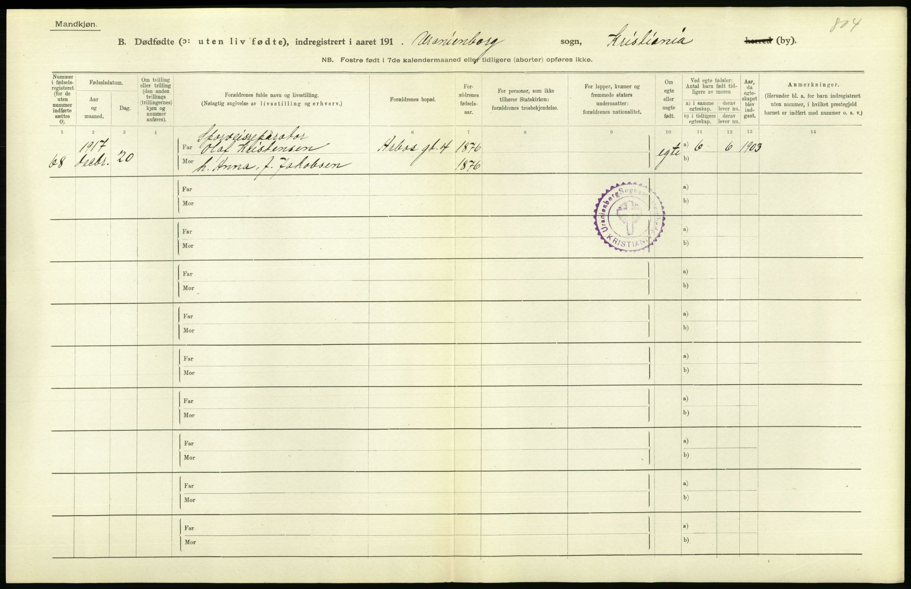 Statistisk sentralbyrå, Sosiodemografiske emner, Befolkning, RA/S-2228/D/Df/Dfb/Dfbg/L0011: Kristiania: Døde, dødfødte., 1917, p. 522