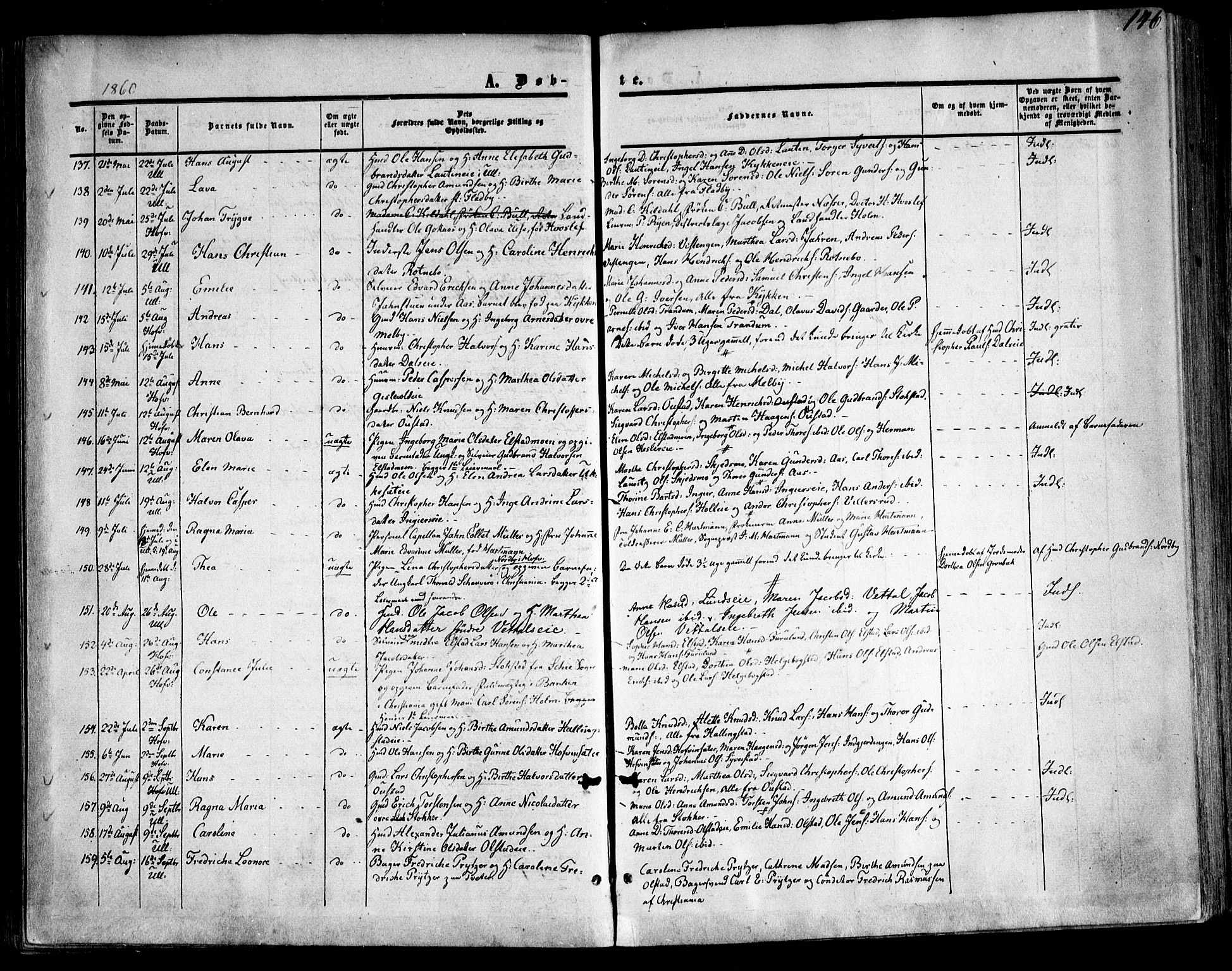 Ullensaker prestekontor Kirkebøker, AV/SAO-A-10236a/F/Fa/L0015.a: Parish register (official) no. I 15A, 1851-1862, p. 146