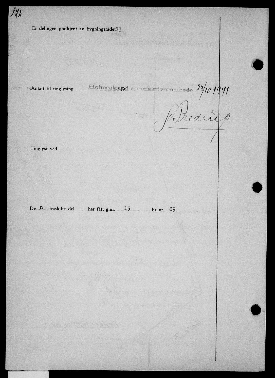 Holmestrand sorenskriveri, SAKO/A-67/G/Ga/Gaa/L0054: Mortgage book no. A-54, 1941-1942, Diary no: : 1685/1941
