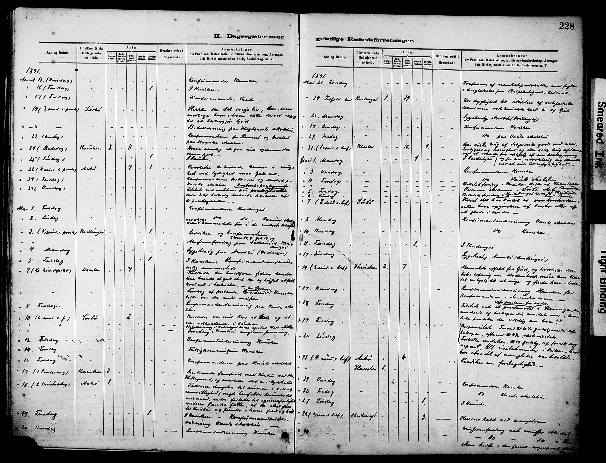 Rennesøy sokneprestkontor, AV/SAST-A -101827/H/Ha/Haa/L0012: Parish register (official) no. A 13, 1885-1917, p. 228