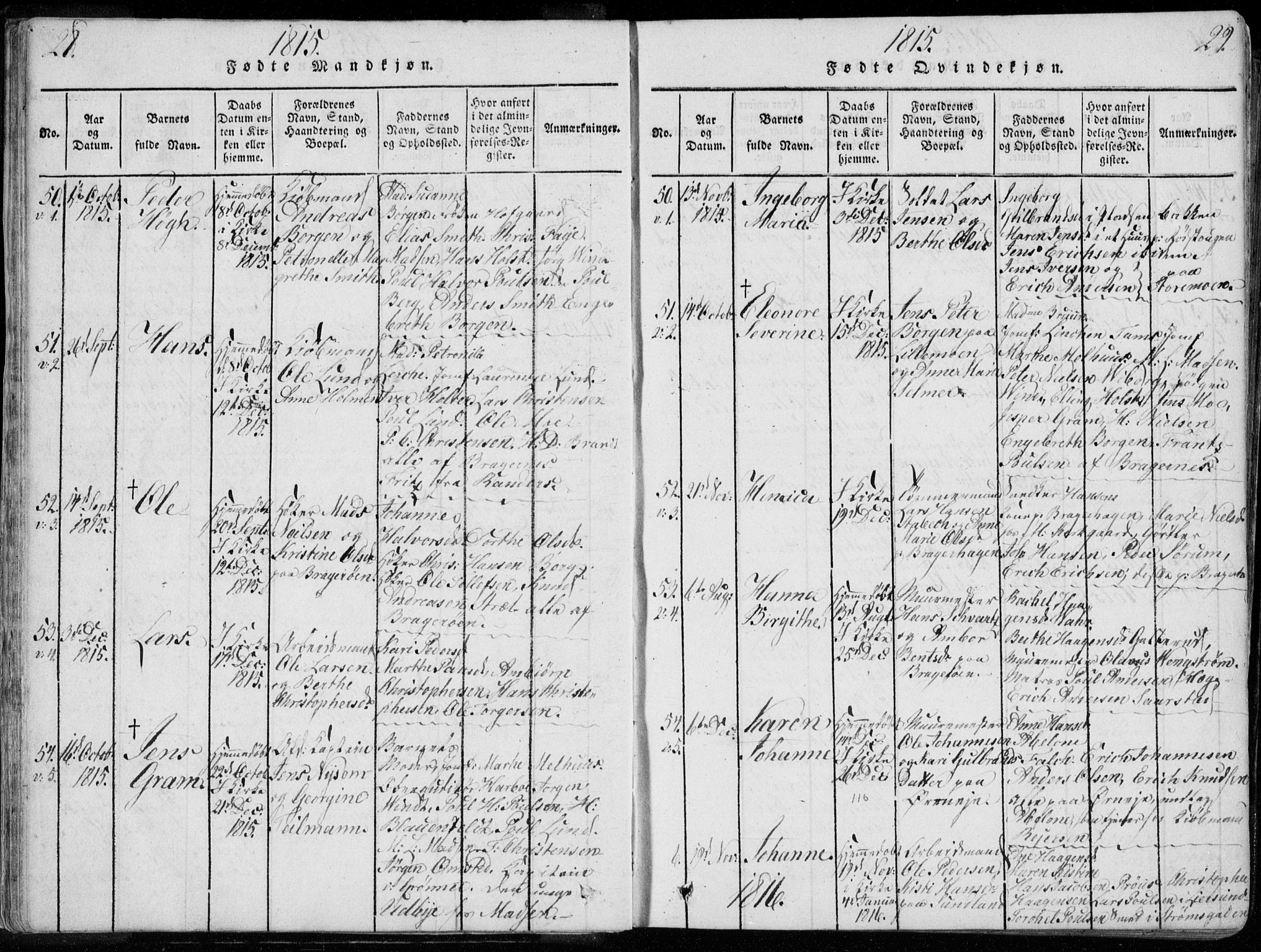 Bragernes kirkebøker, AV/SAKO-A-6/F/Fa/L0007: Parish register (official) no. I 7, 1815-1829, p. 28-29