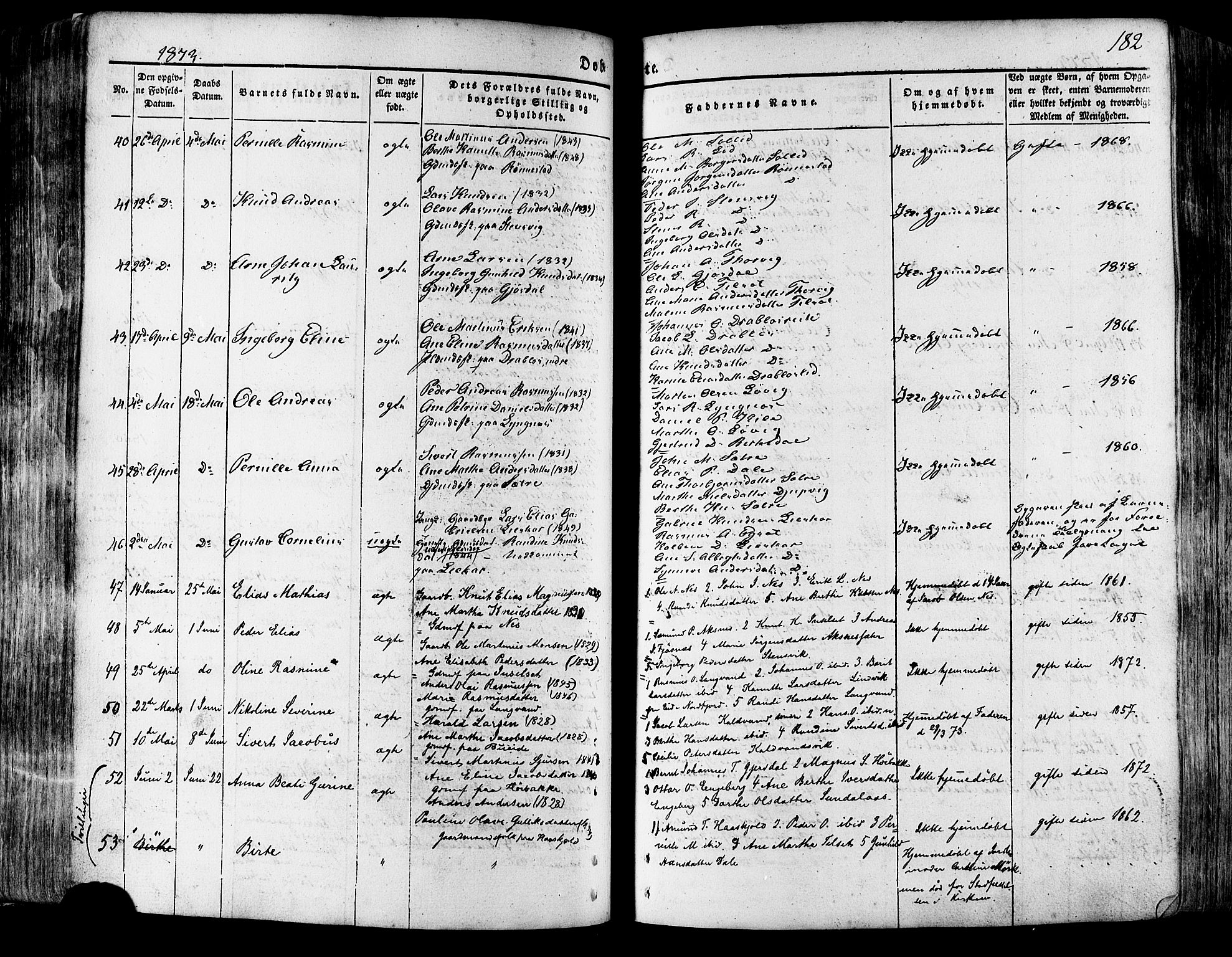 Ministerialprotokoller, klokkerbøker og fødselsregistre - Møre og Romsdal, AV/SAT-A-1454/511/L0140: Parish register (official) no. 511A07, 1851-1878, p. 182