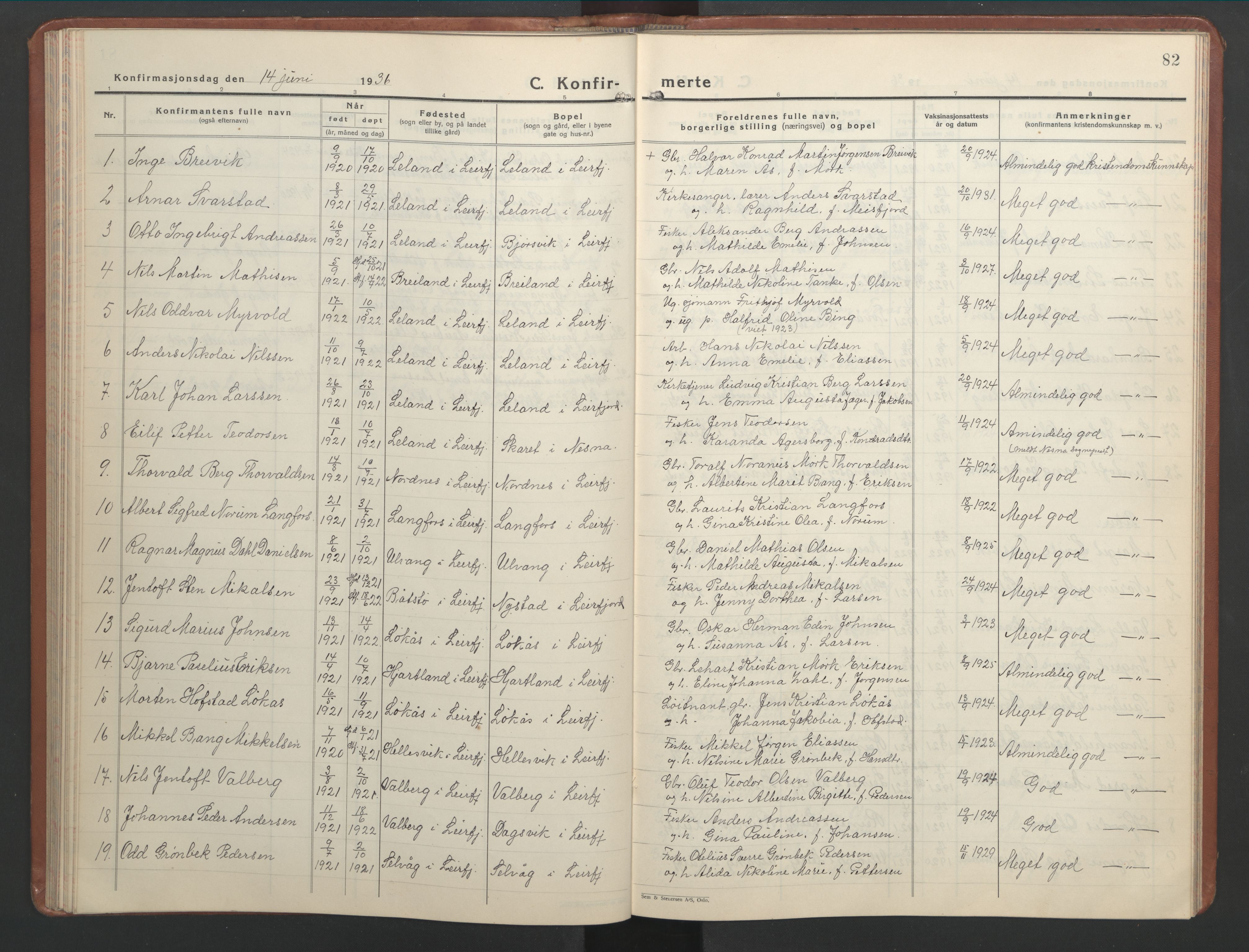 Ministerialprotokoller, klokkerbøker og fødselsregistre - Nordland, AV/SAT-A-1459/832/L0496: Parish register (copy) no. 832C03, 1932-1945, p. 82