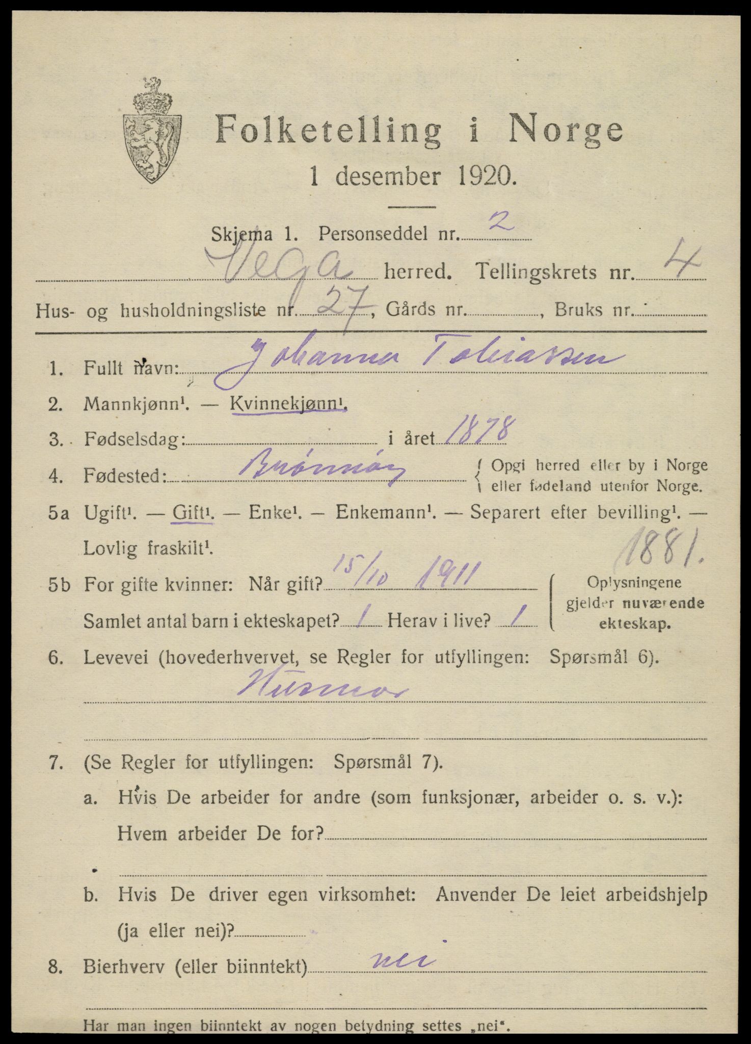 SAT, 1920 census for Vega, 1920, p. 2435