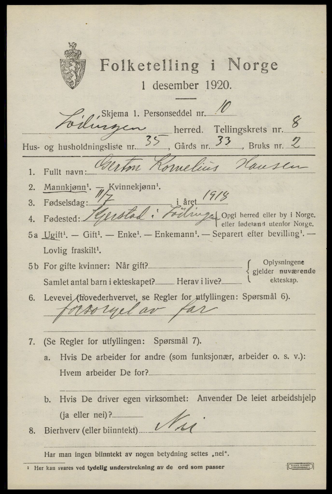 SAT, 1920 census for Lødingen, 1920, p. 5675