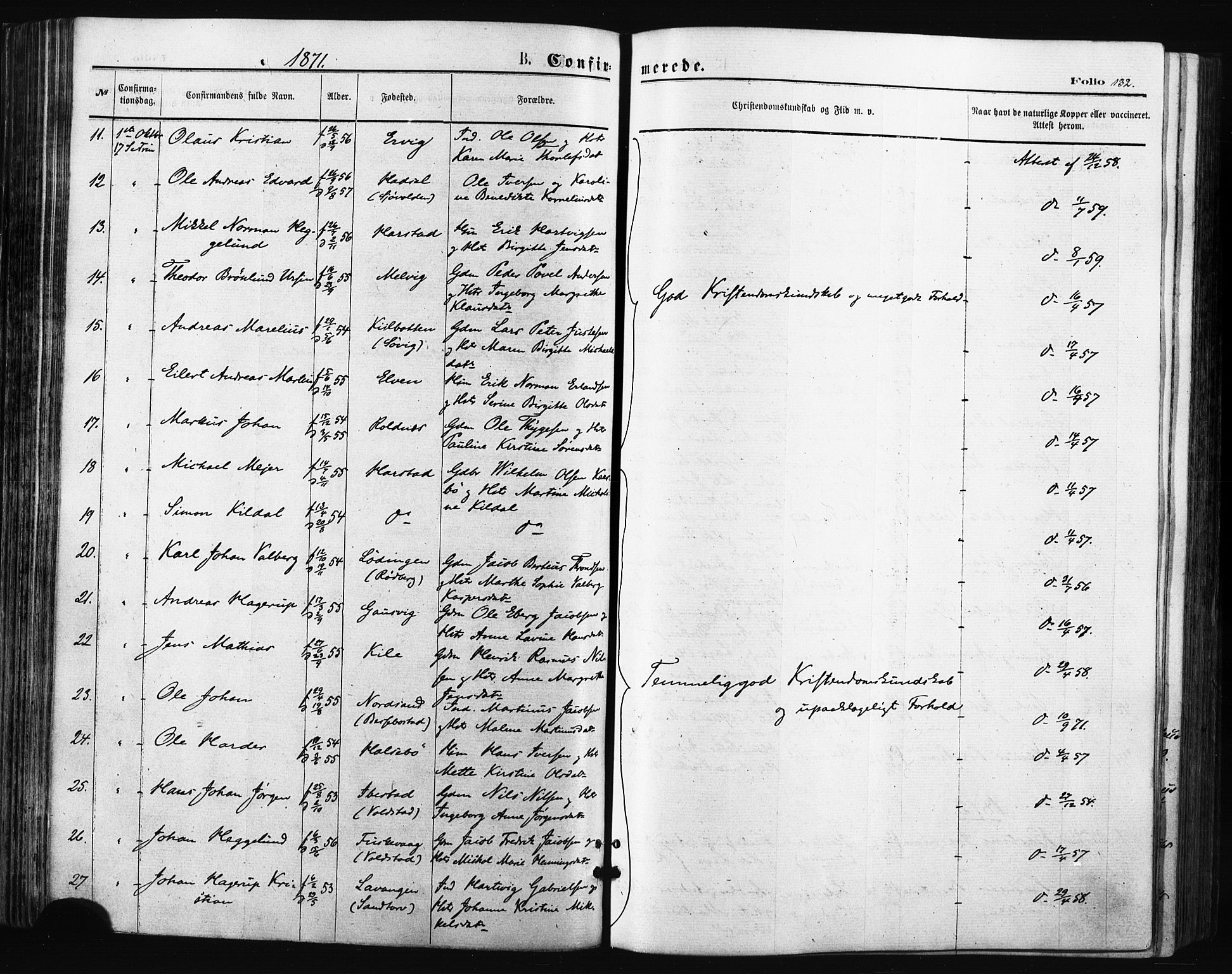 Trondenes sokneprestkontor, AV/SATØ-S-1319/H/Ha/L0013kirke: Parish register (official) no. 13, 1870-1878, p. 132