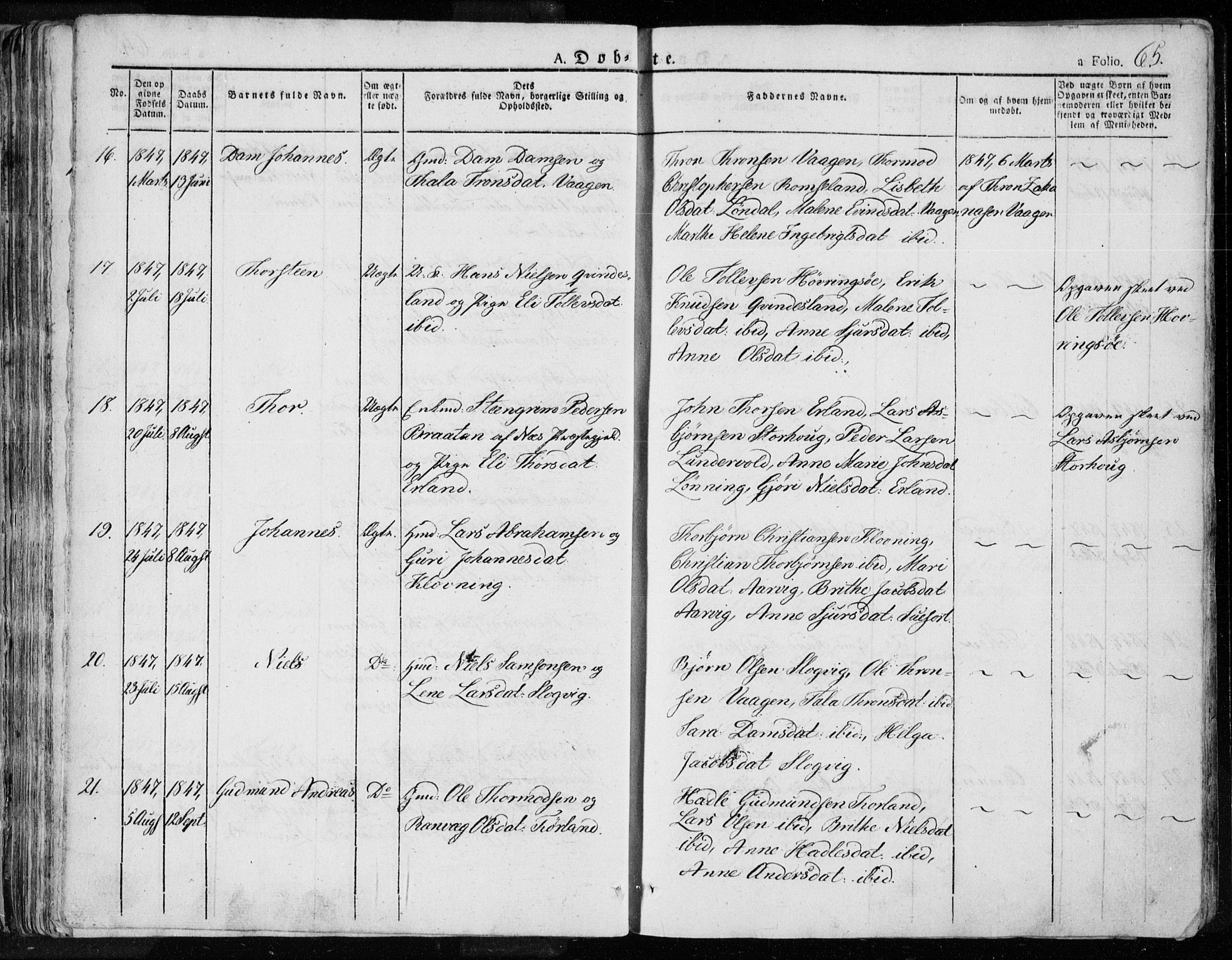 Tysvær sokneprestkontor, AV/SAST-A -101864/H/Ha/Haa/L0001: Parish register (official) no. A 1.1, 1831-1856, p. 65