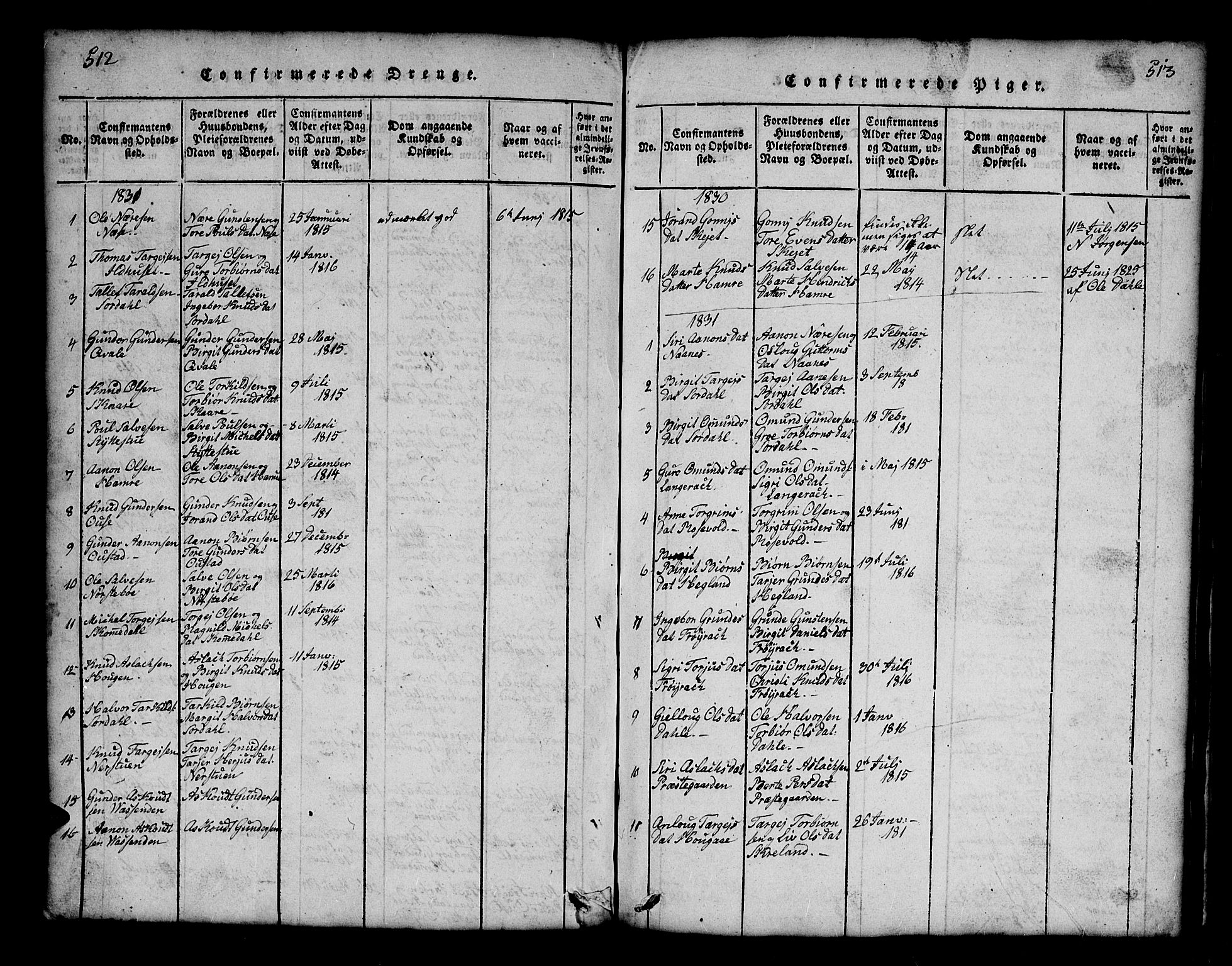 Bygland sokneprestkontor, AV/SAK-1111-0006/F/Fb/Fbb/L0001: Parish register (copy) no. B 1, 1816-1843, p. 513-514