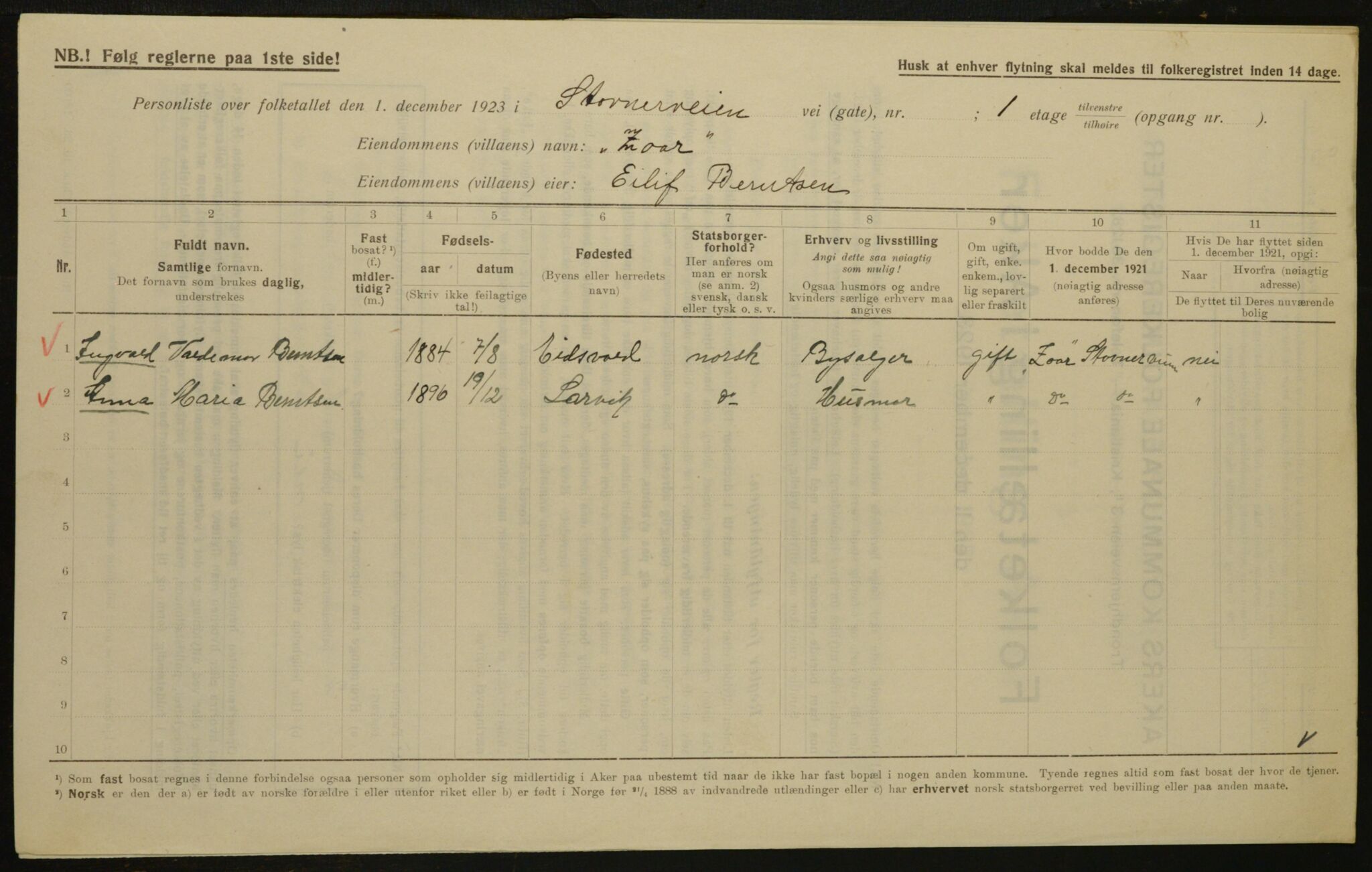 , Municipal Census 1923 for Aker, 1923, p. 31687