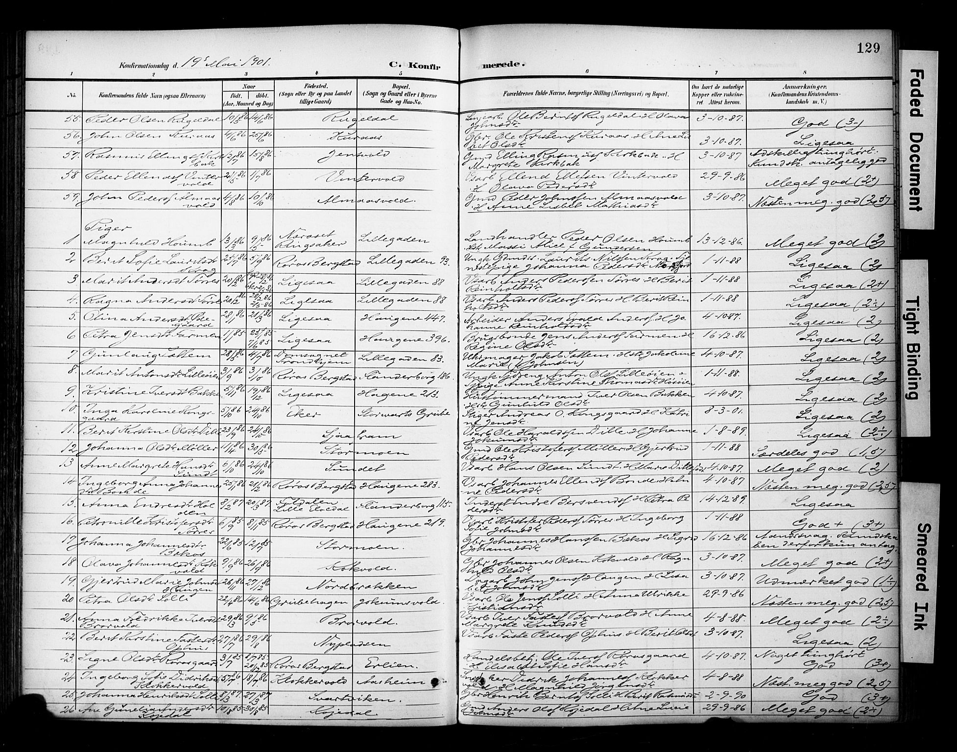 Ministerialprotokoller, klokkerbøker og fødselsregistre - Sør-Trøndelag, SAT/A-1456/681/L0936: Parish register (official) no. 681A14, 1899-1908, p. 129