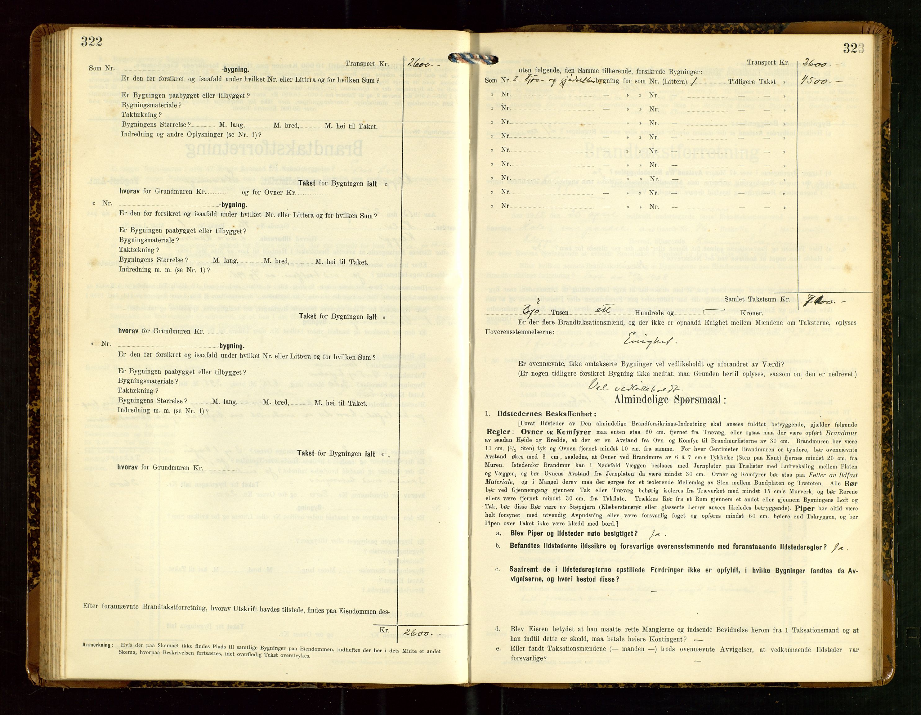 Klepp lensmannskontor, AV/SAST-A-100163/Goc/L0007: "Brandtaxationsprotokol" m/register, 1911-1915, p. 322-323