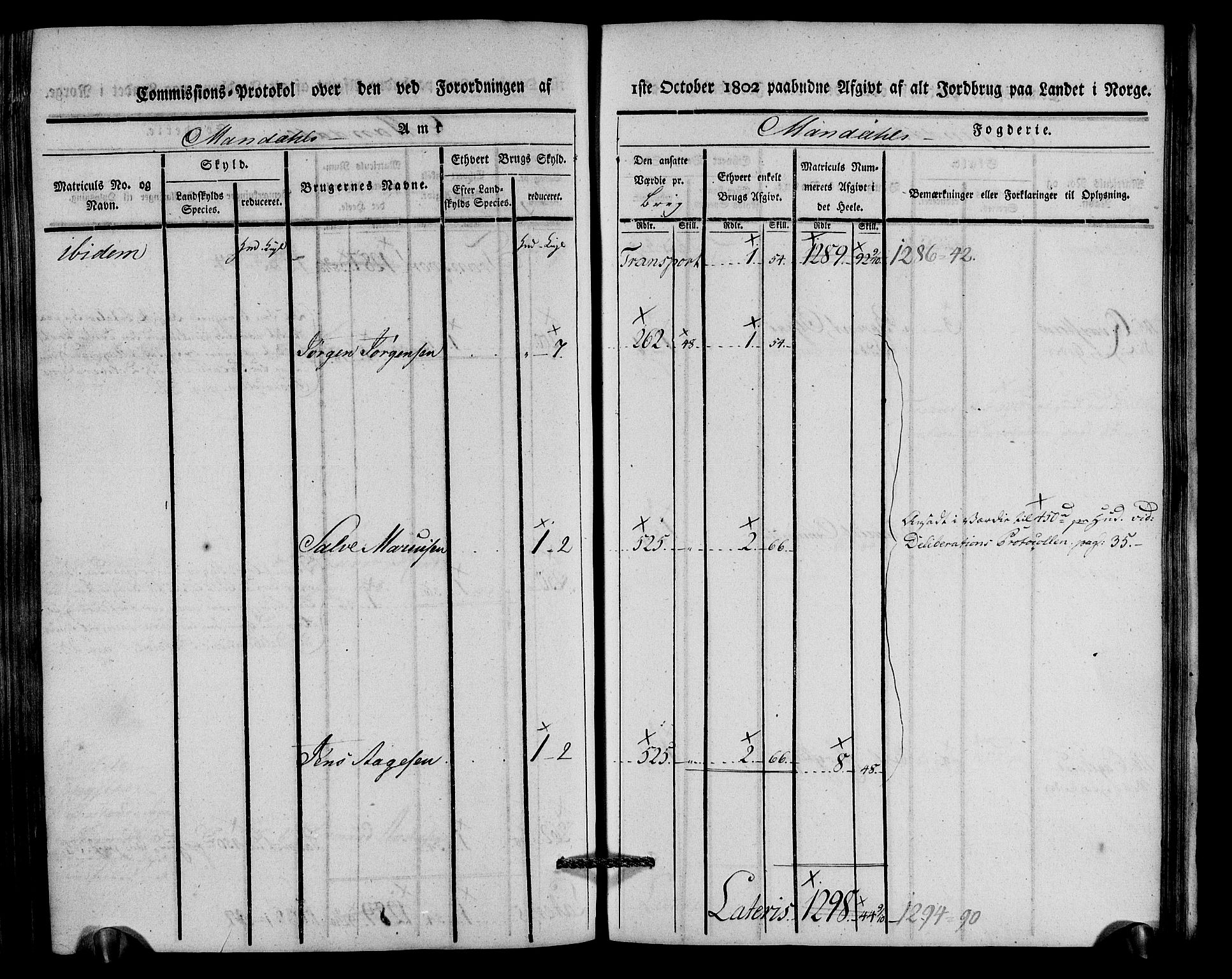 Rentekammeret inntil 1814, Realistisk ordnet avdeling, AV/RA-EA-4070/N/Ne/Nea/L0088: Mandal fogderi. Kommisjonsprotokoll "Nr. 2", for Søgne, Greipstad, Hægeland, Øvrebø, Oddernes, Tveit og Vennesla sogn, 1803, p. 261