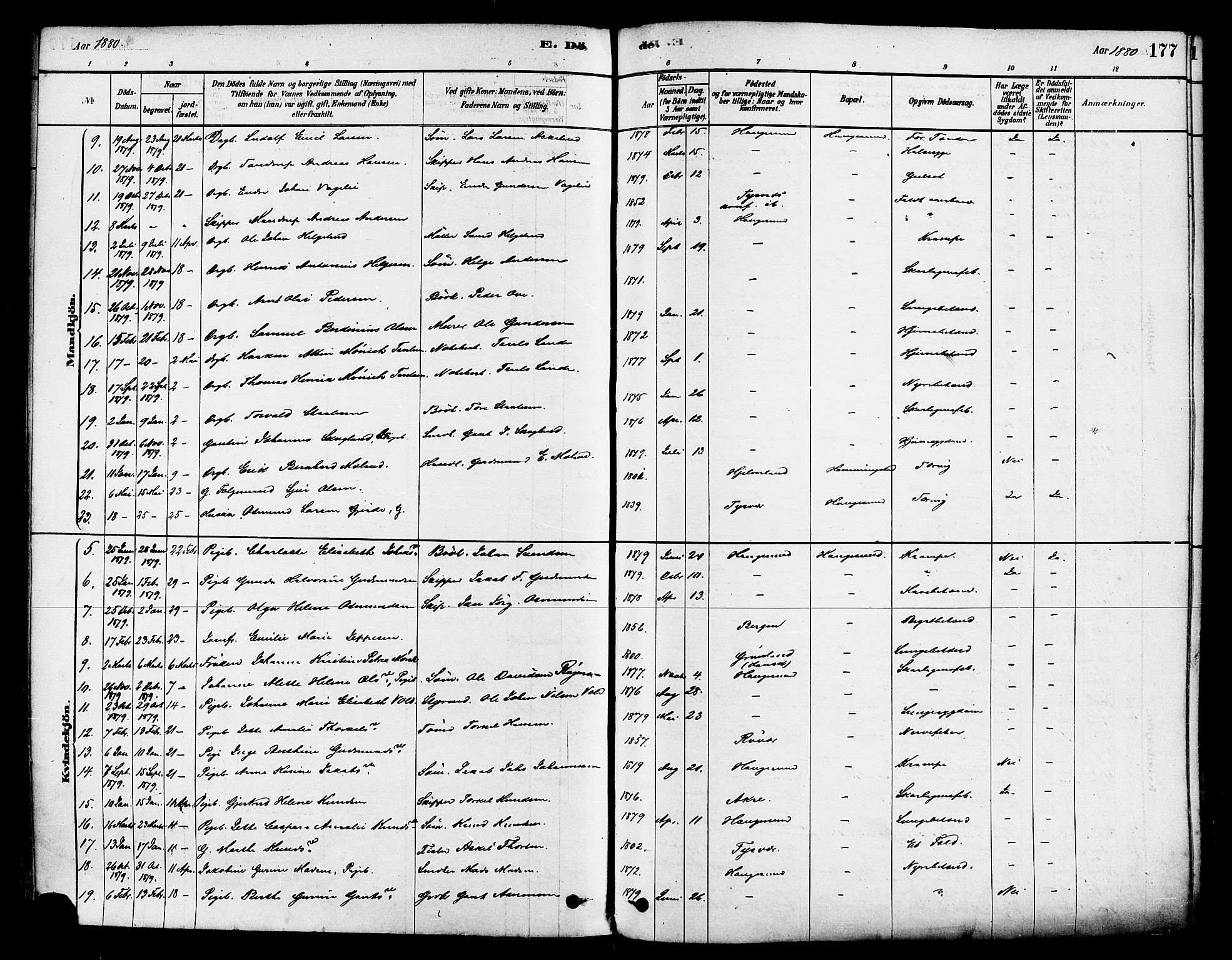 Haugesund sokneprestkontor, SAST/A -101863/H/Ha/Haa/L0001: Parish register (official) no. A 1, 1878-1885, p. 177