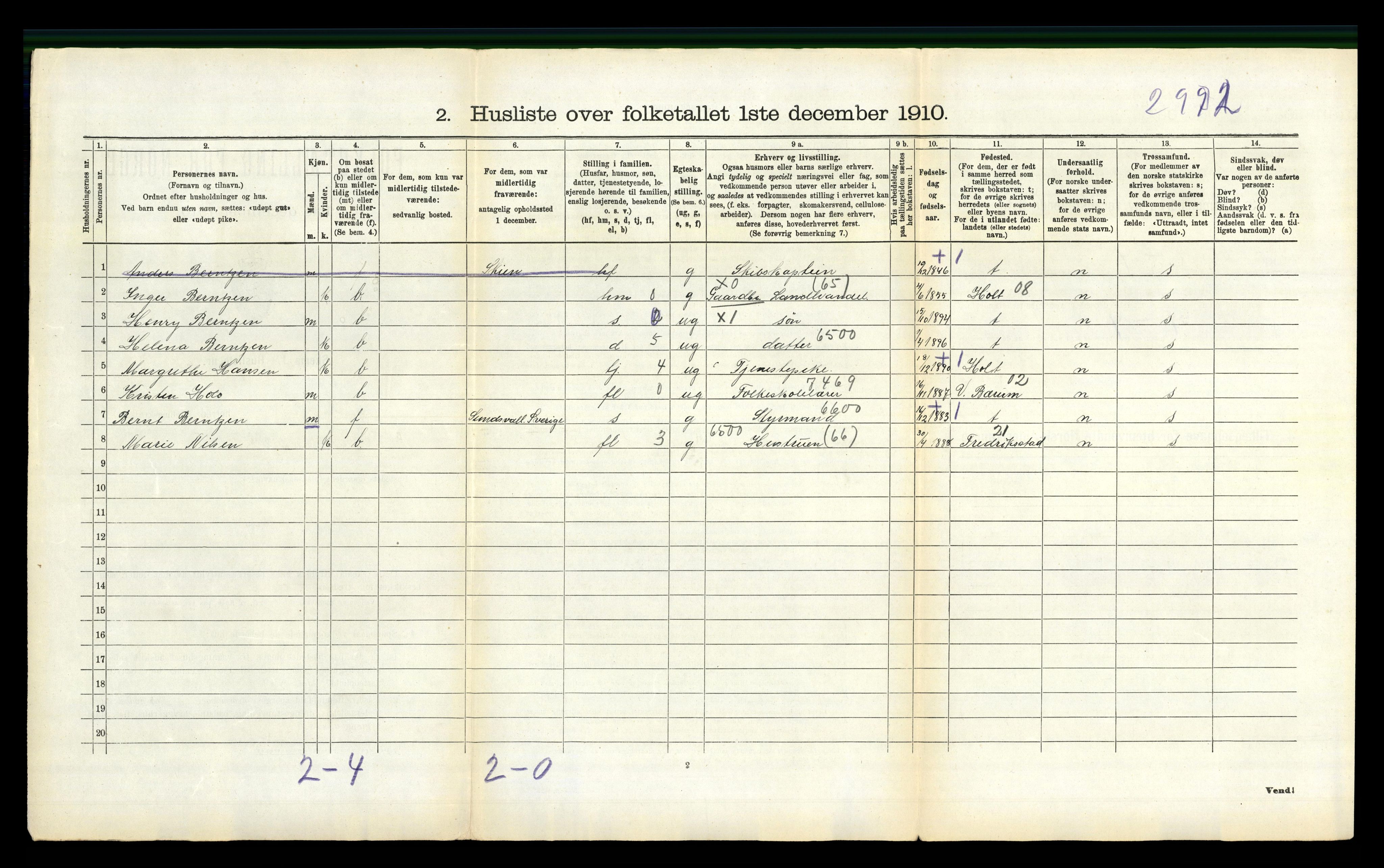 RA, 1910 census for Flosta, 1910, p. 620