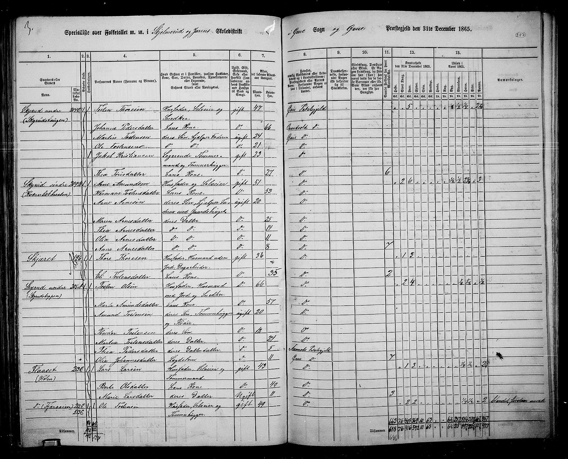 RA, 1865 census for Grue, 1865, p. 256