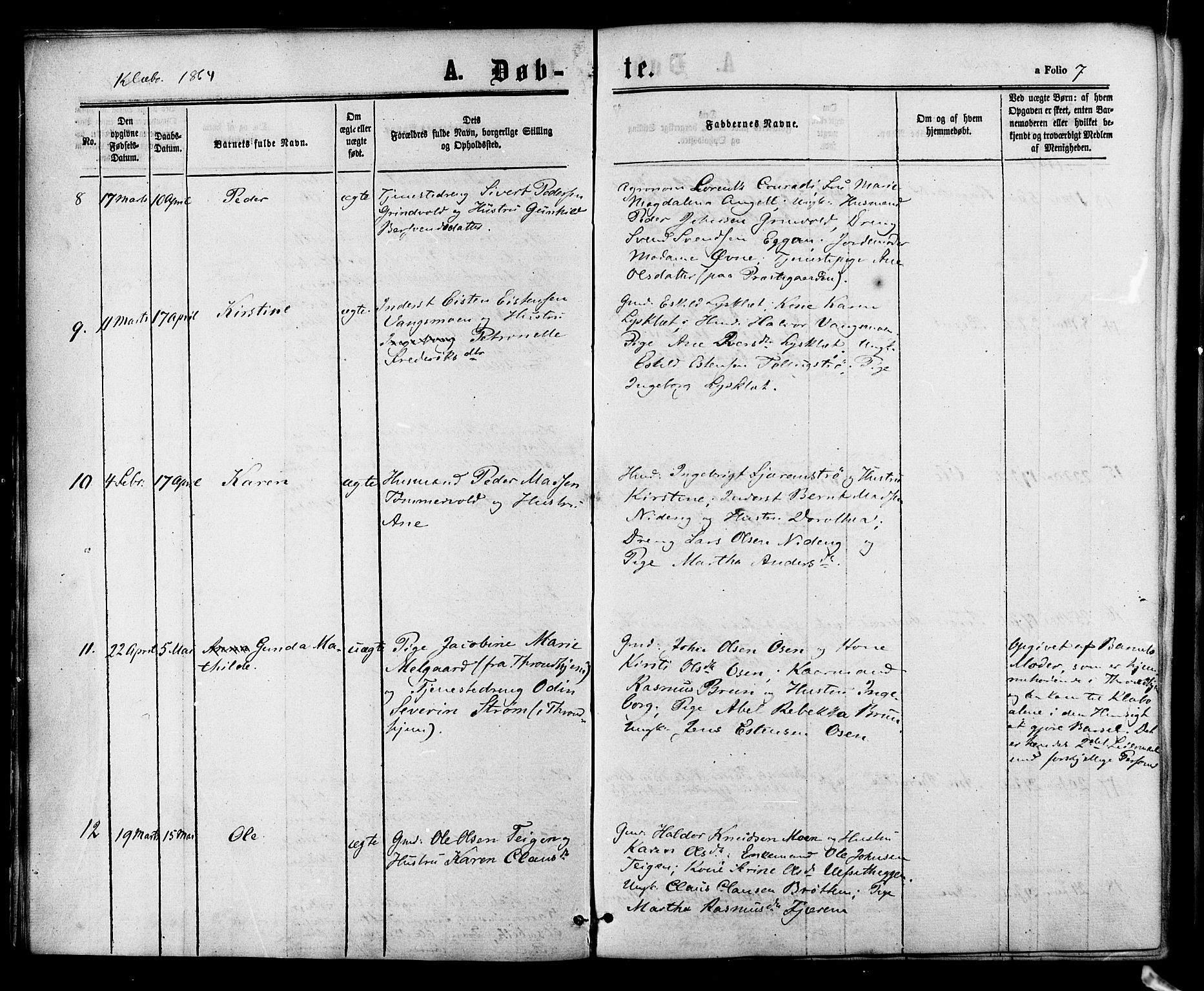 Ministerialprotokoller, klokkerbøker og fødselsregistre - Sør-Trøndelag, AV/SAT-A-1456/618/L0442: Parish register (official) no. 618A06 /1, 1863-1879, p. 7