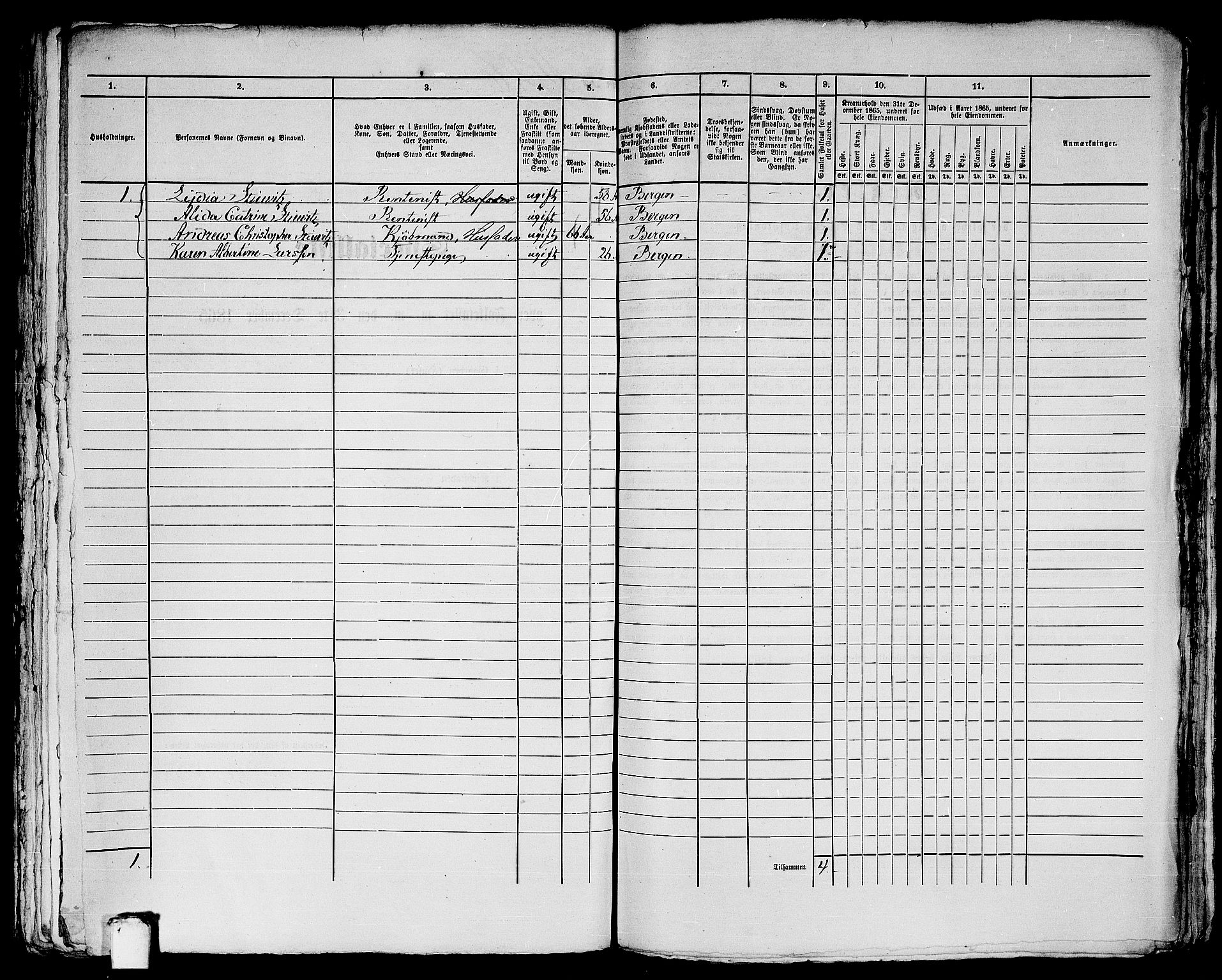 RA, 1865 census for Bergen, 1865, p. 2958