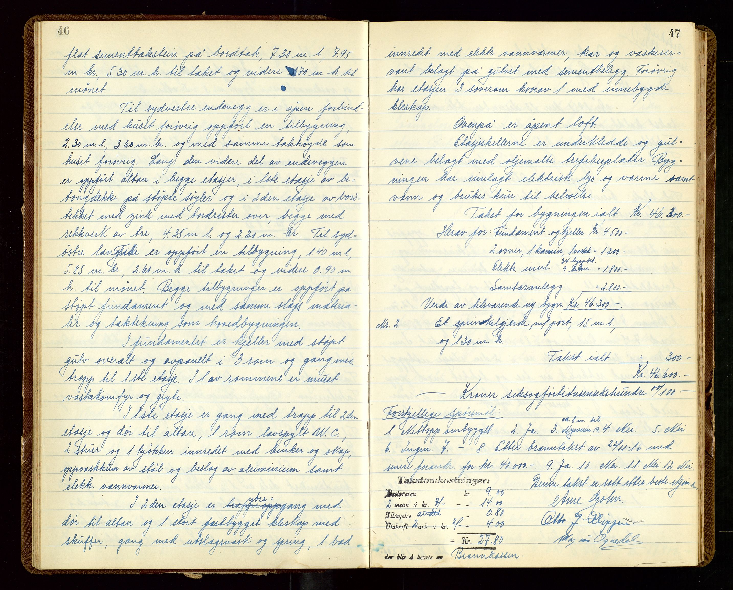 Eigersund lensmannskontor, AV/SAST-A-100171/God/L0014: "Branntakstprotokoll", 1951-1955, p. 46-47