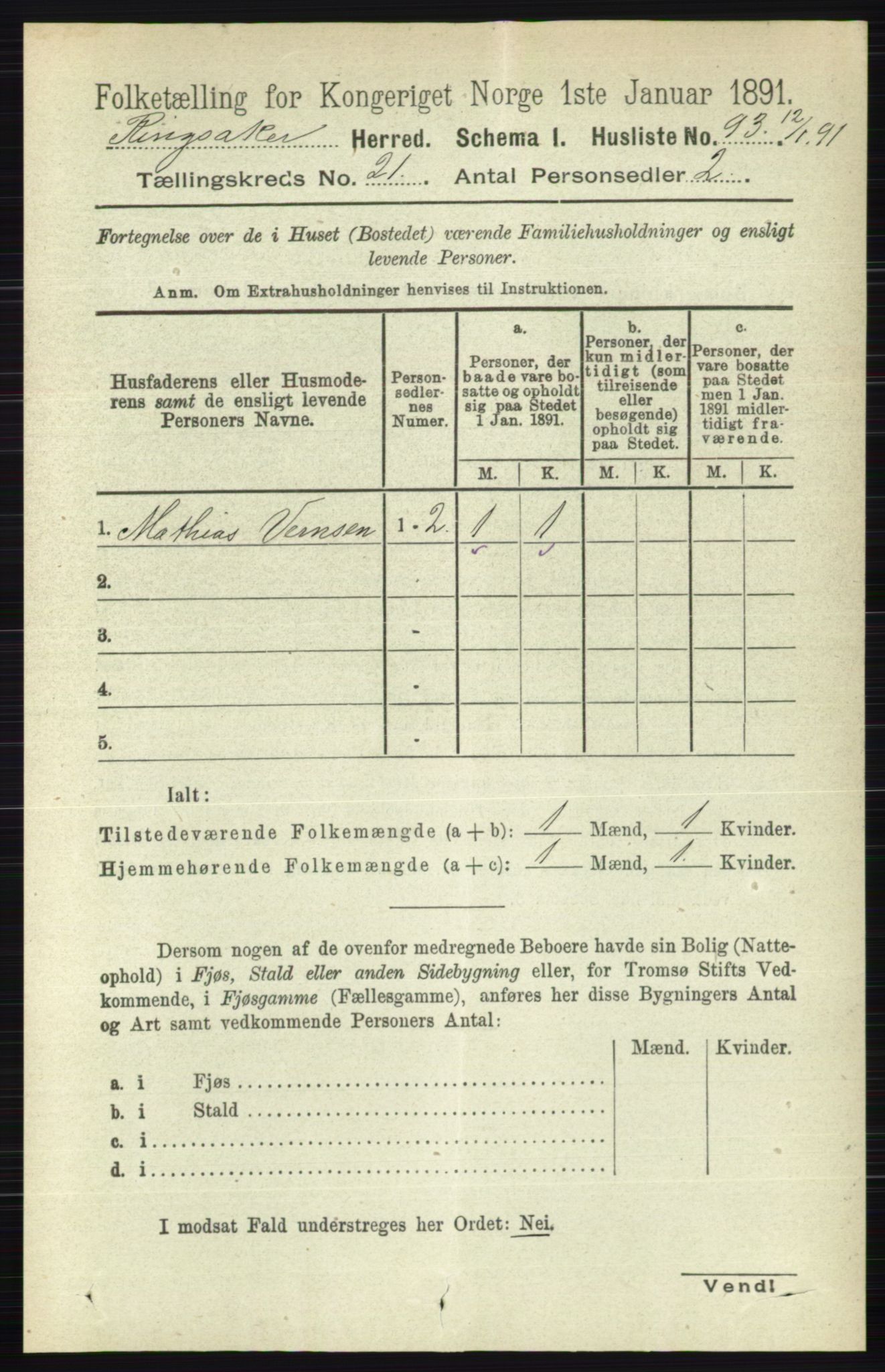 RA, 1891 census for 0412 Ringsaker, 1891, p. 11779