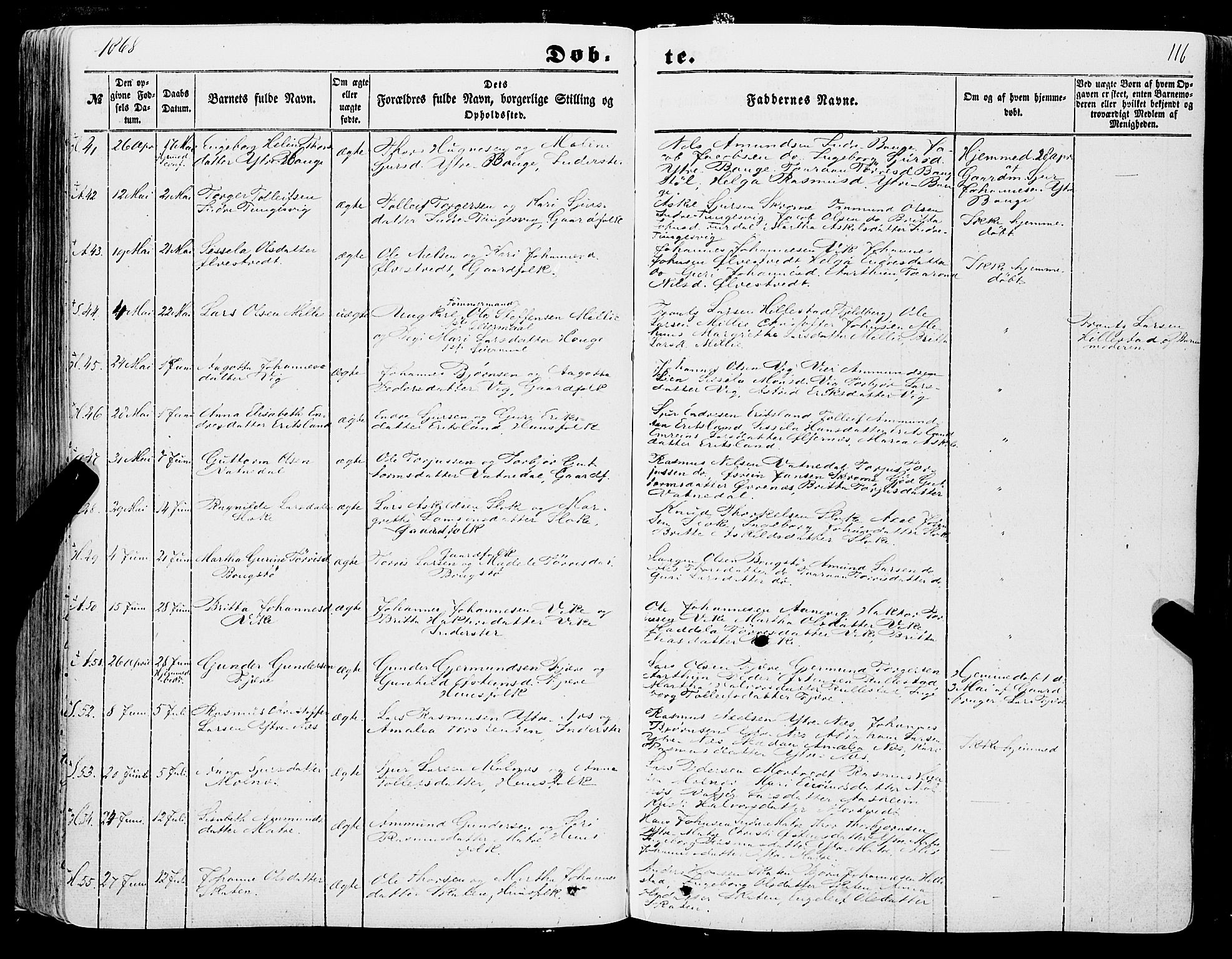 Skånevik sokneprestembete, AV/SAB-A-77801/H/Haa: Parish register (official) no. A 5I, 1848-1869, p. 116