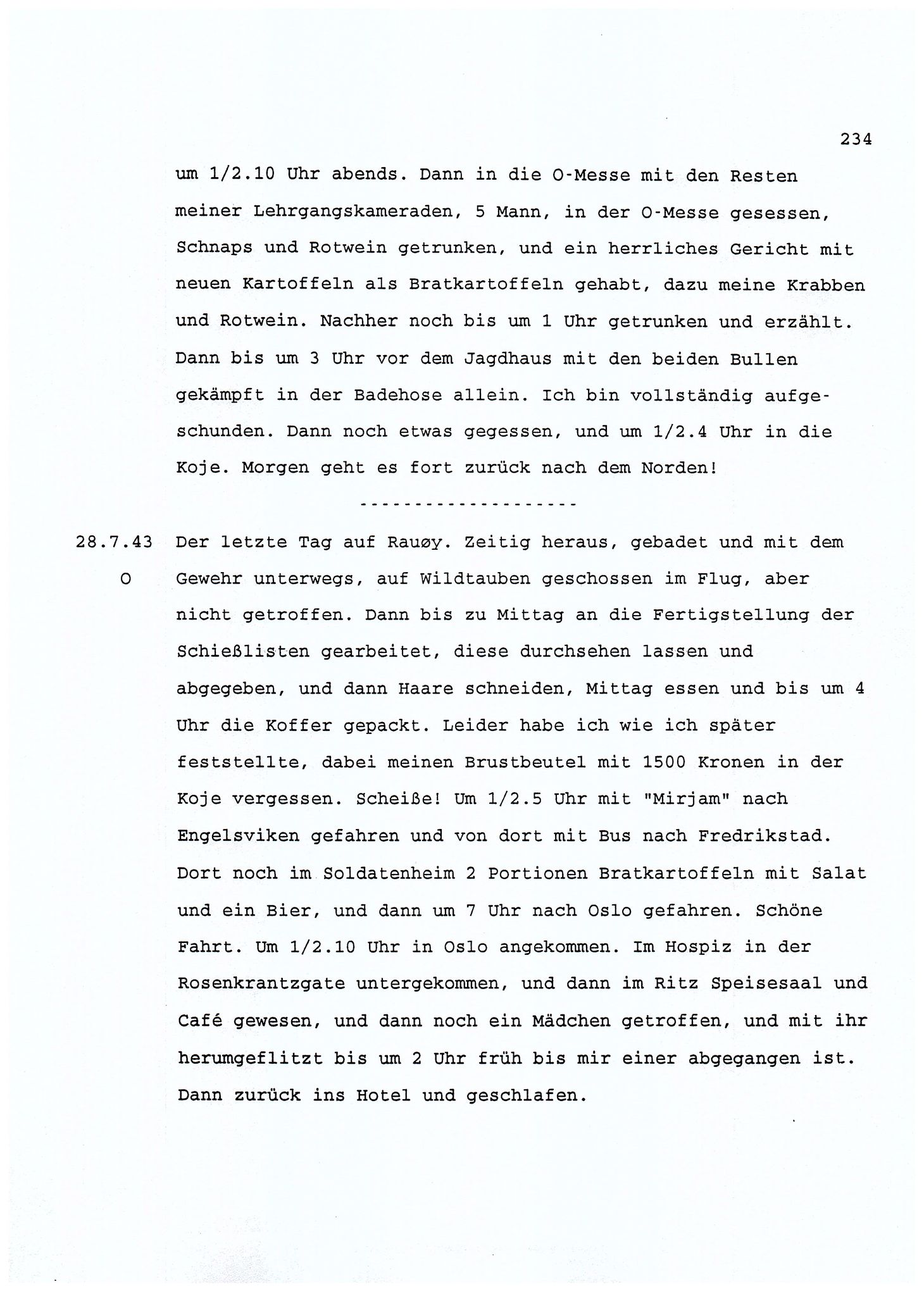 Dagbokopptegnelser av en tysk marineoffiser stasjonert i Norge , FMFB/A-1160/F/L0001: Dagbokopptegnelser av en tysk marineoffiser stasjonert i Norge, 1941-1944, p. 234