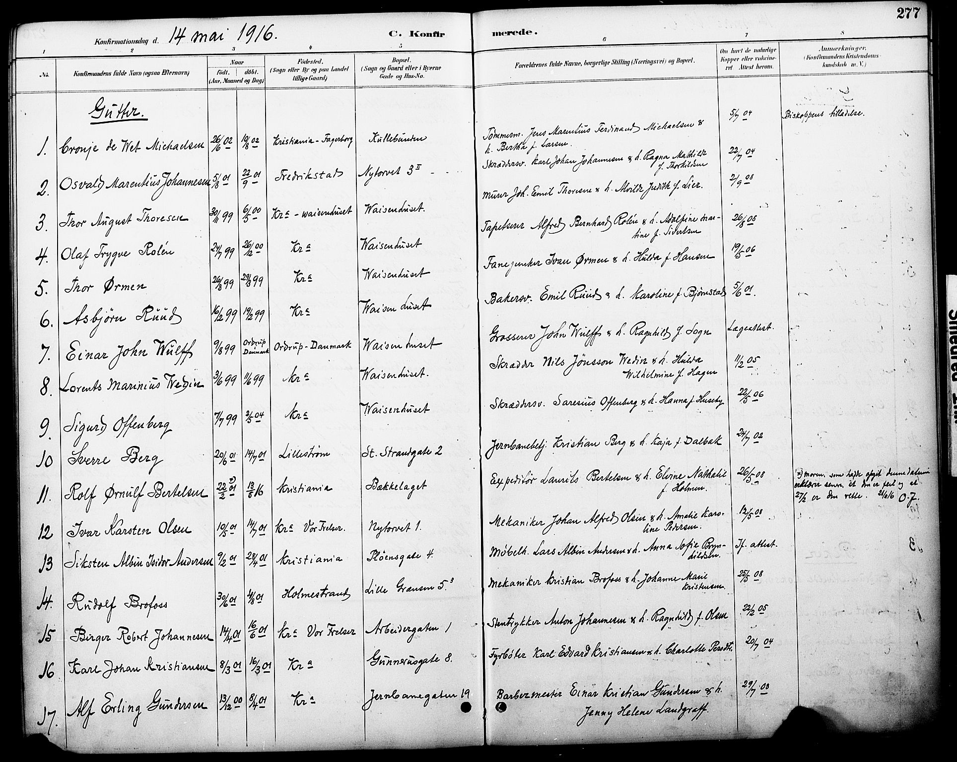 Oslo domkirke Kirkebøker, AV/SAO-A-10752/F/Fa/L0030: Parish register (official) no. 30, 1887-1918, p. 277