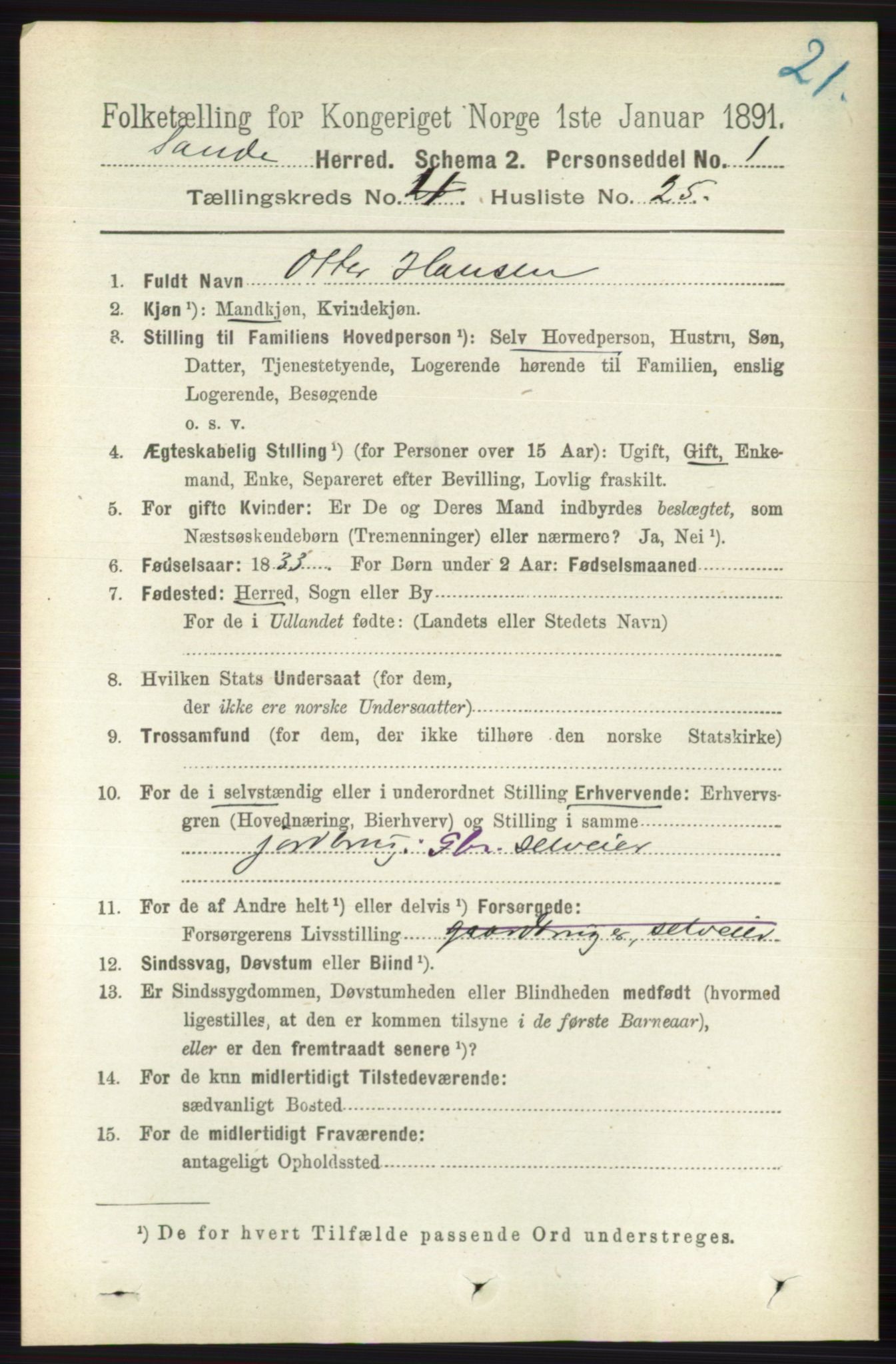 RA, 1891 census for 0713 Sande, 1891, p. 1656