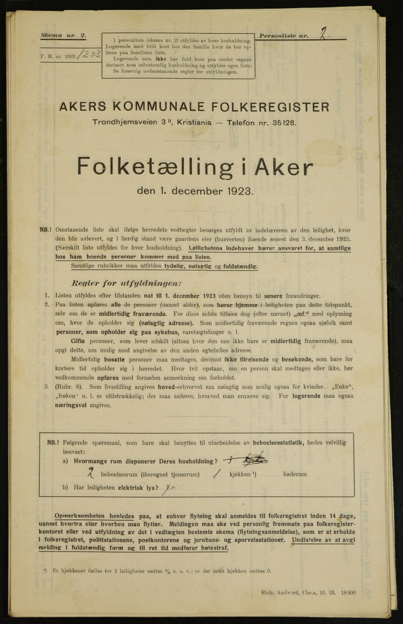 , Municipal Census 1923 for Aker, 1923, p. 7259