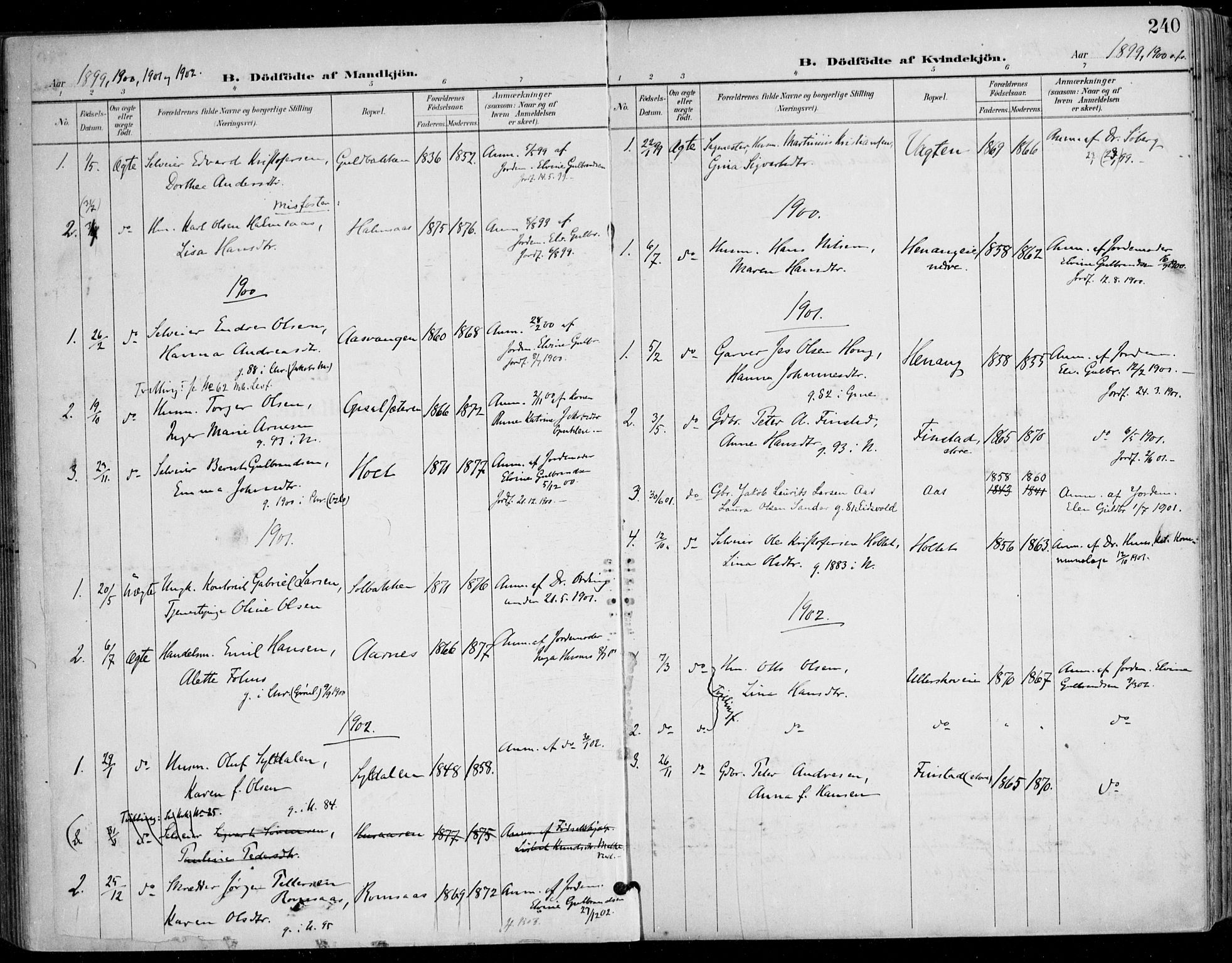 Nes prestekontor Kirkebøker, AV/SAO-A-10410/F/Fa/L0011: Parish register (official) no. I 11, 1899-1918, p. 240