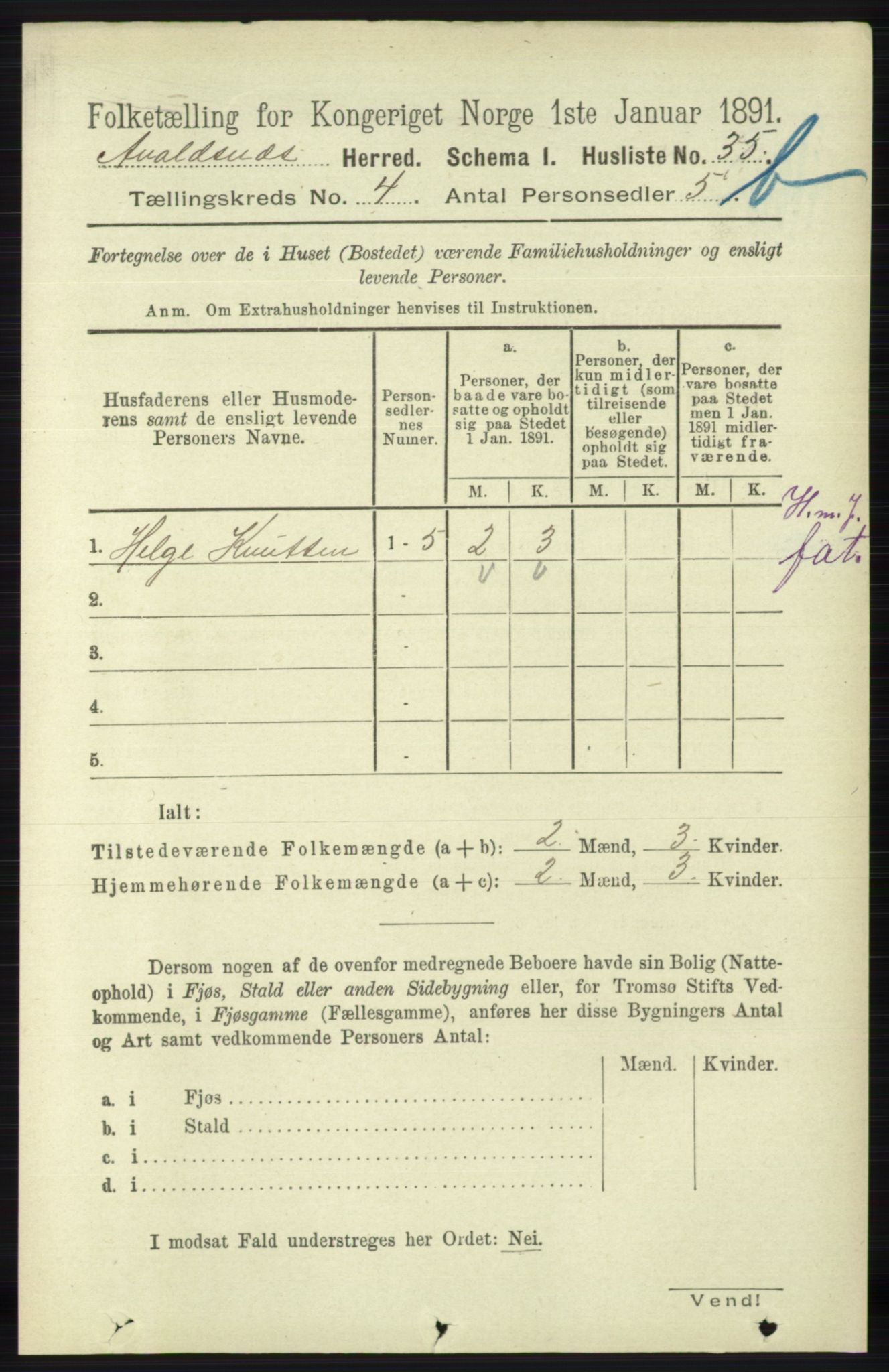 RA, 1891 census for 1147 Avaldsnes, 1891, p. 2820