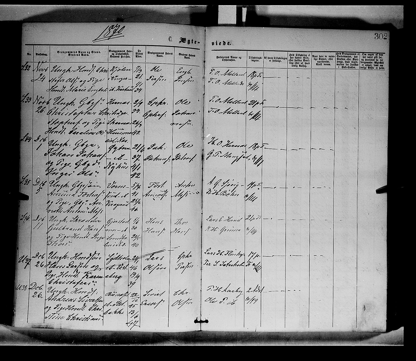 Sør-Odal prestekontor, AV/SAH-PREST-030/H/Ha/Haa/L0004: Parish register (official) no. 4, 1870-1875, p. 302