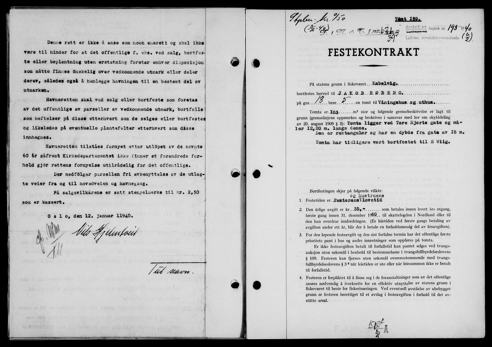 Lofoten sorenskriveri, SAT/A-0017/1/2/2C/L0007a: Mortgage book no. 7a, 1939-1940, Diary no: : 193/1940