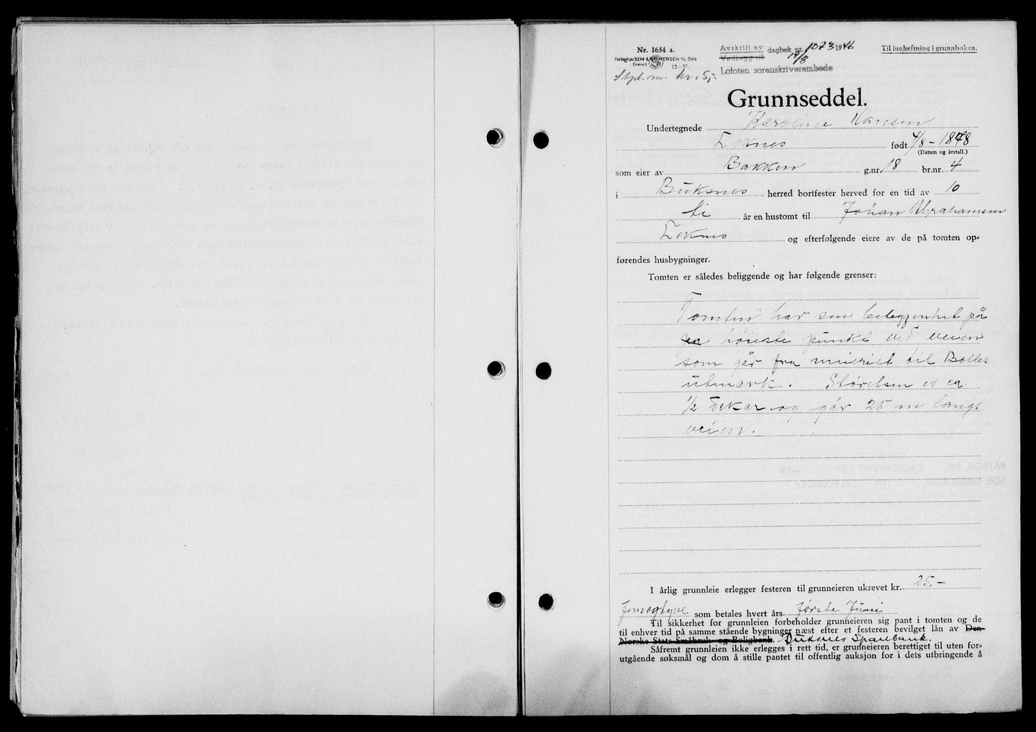Lofoten sorenskriveri, SAT/A-0017/1/2/2C/L0014a: Mortgage book no. 14a, 1946-1946, Diary no: : 1073/1946