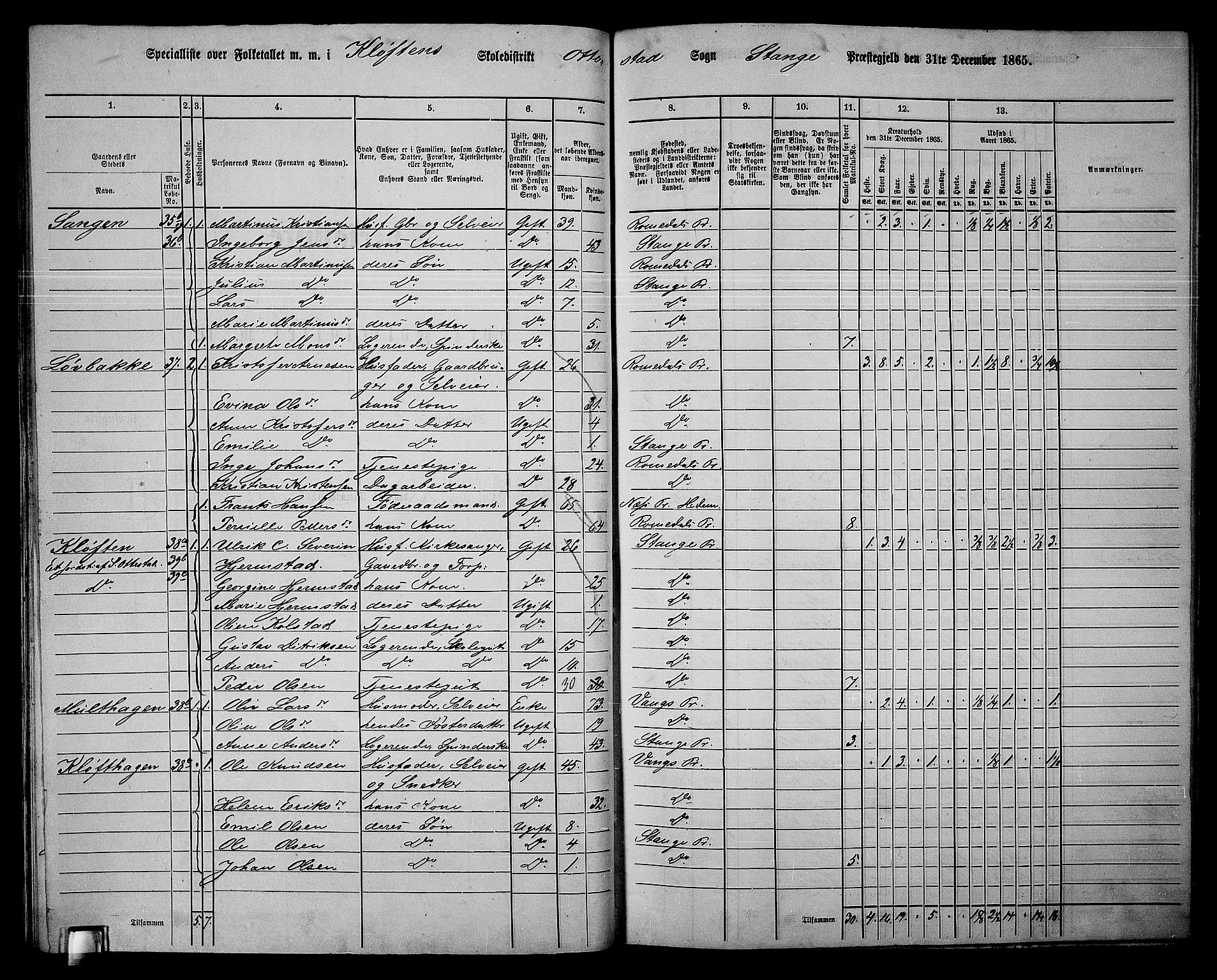 RA, 1865 census for Stange, 1865, p. 48