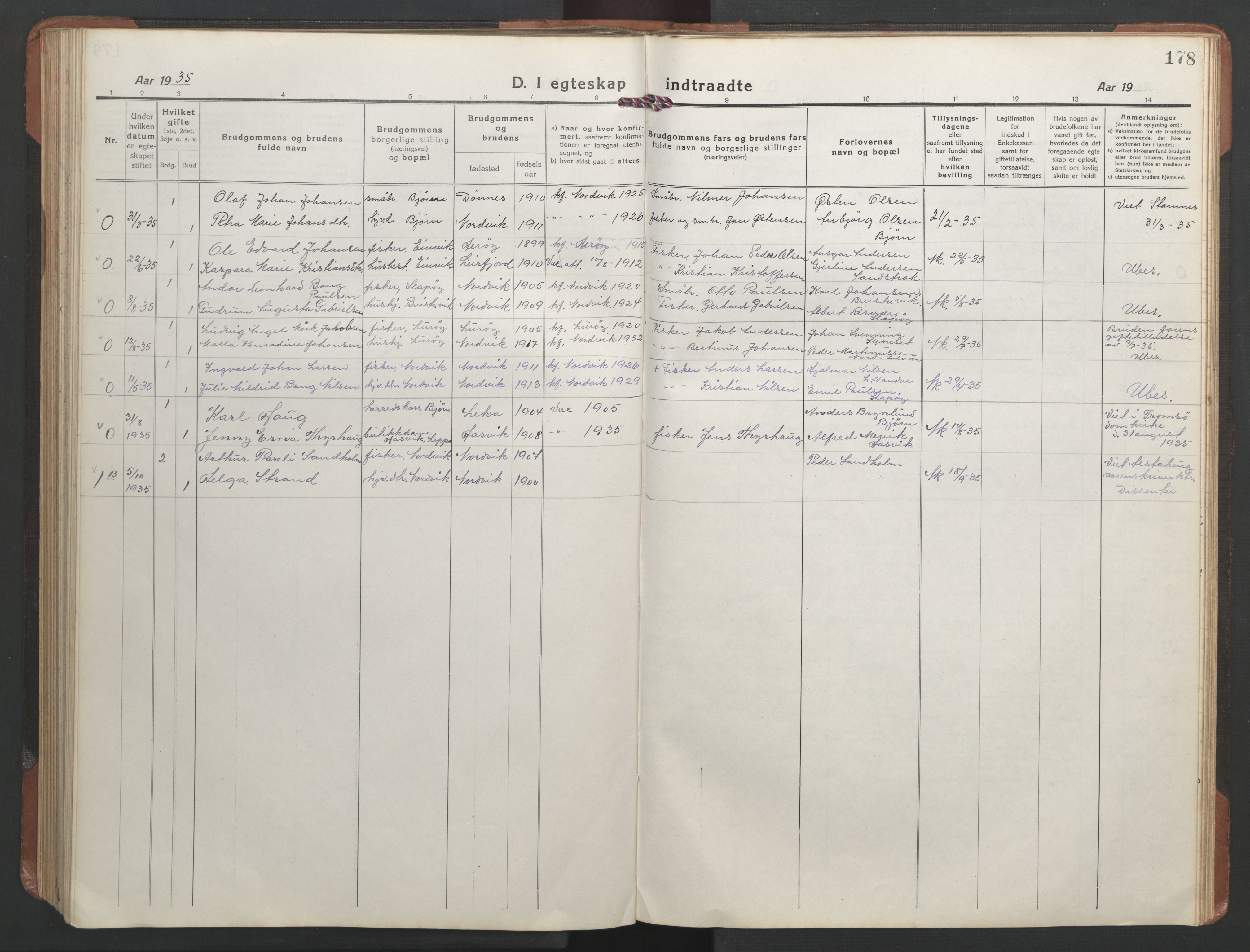 Ministerialprotokoller, klokkerbøker og fødselsregistre - Nordland, SAT/A-1459/836/L0539: Parish register (copy) no. 836C03, 1917-1949, p. 178
