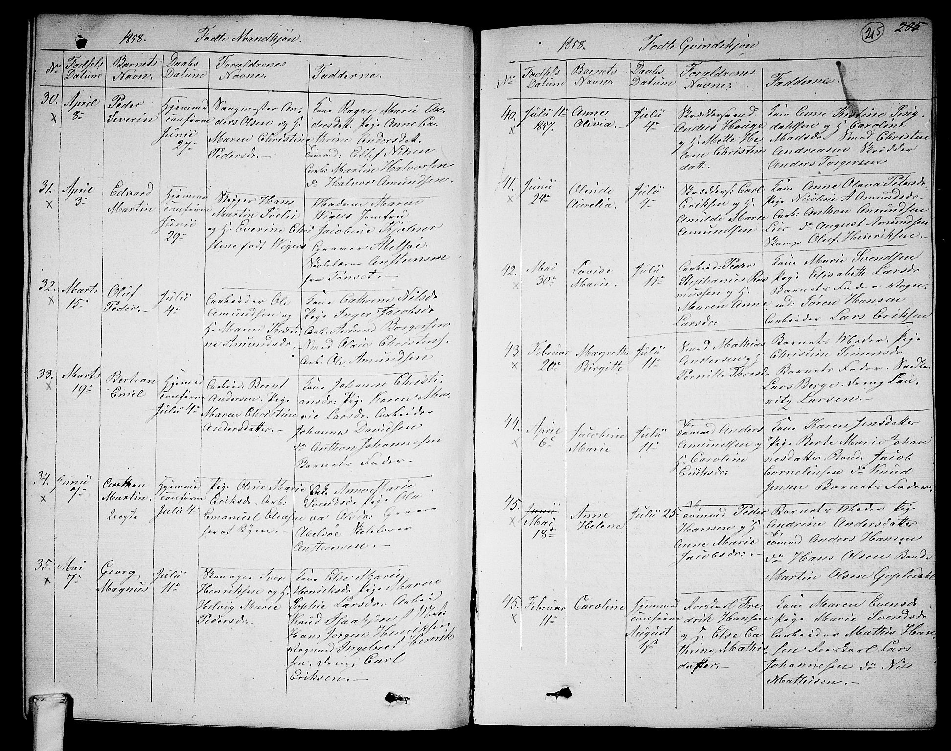 Larvik kirkebøker, SAKO/A-352/G/Ga/L0003a: Parish register (copy) no. I 3A, 1830-1870, p. 215