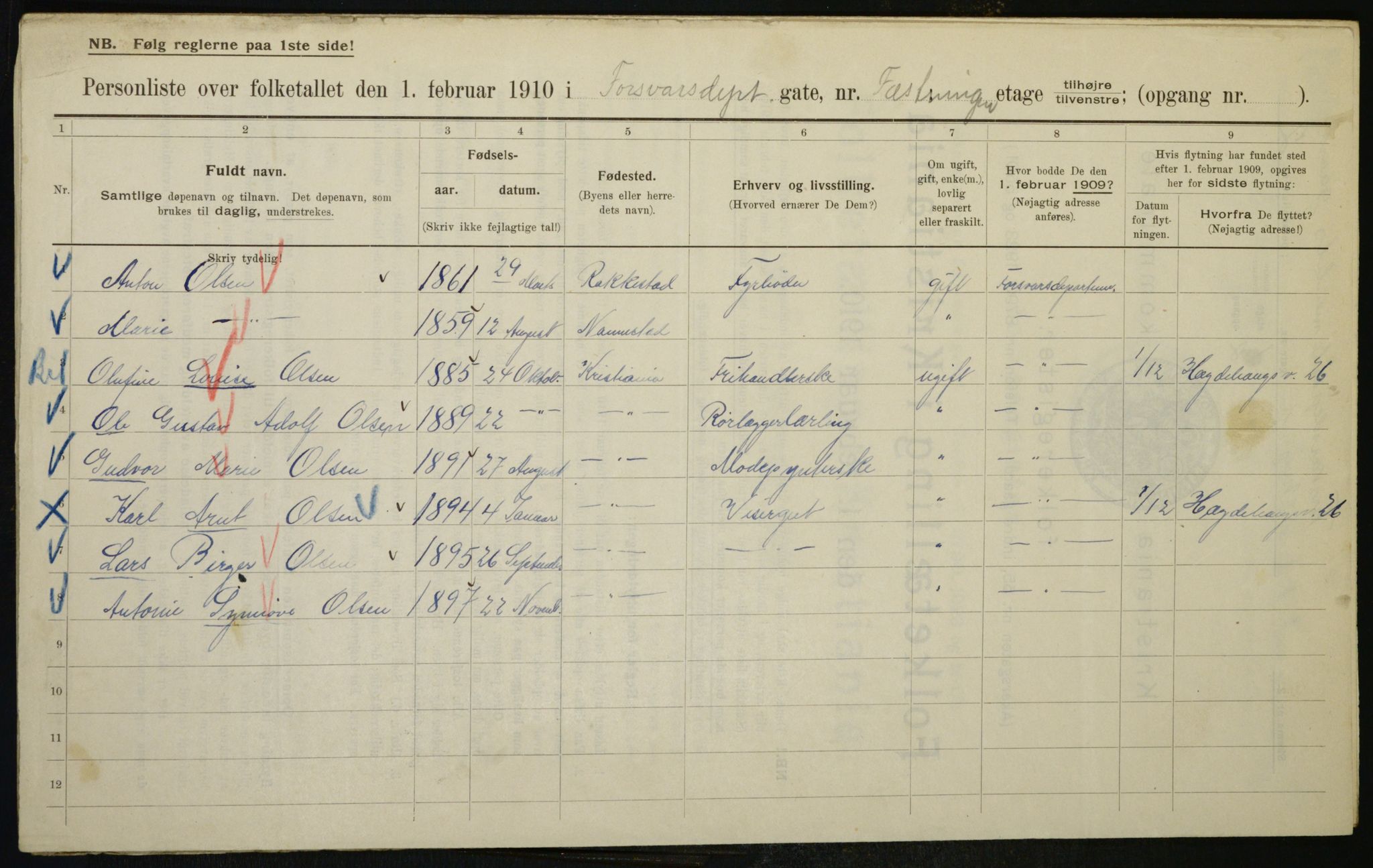 OBA, Municipal Census 1910 for Kristiania, 1910, p. 22636