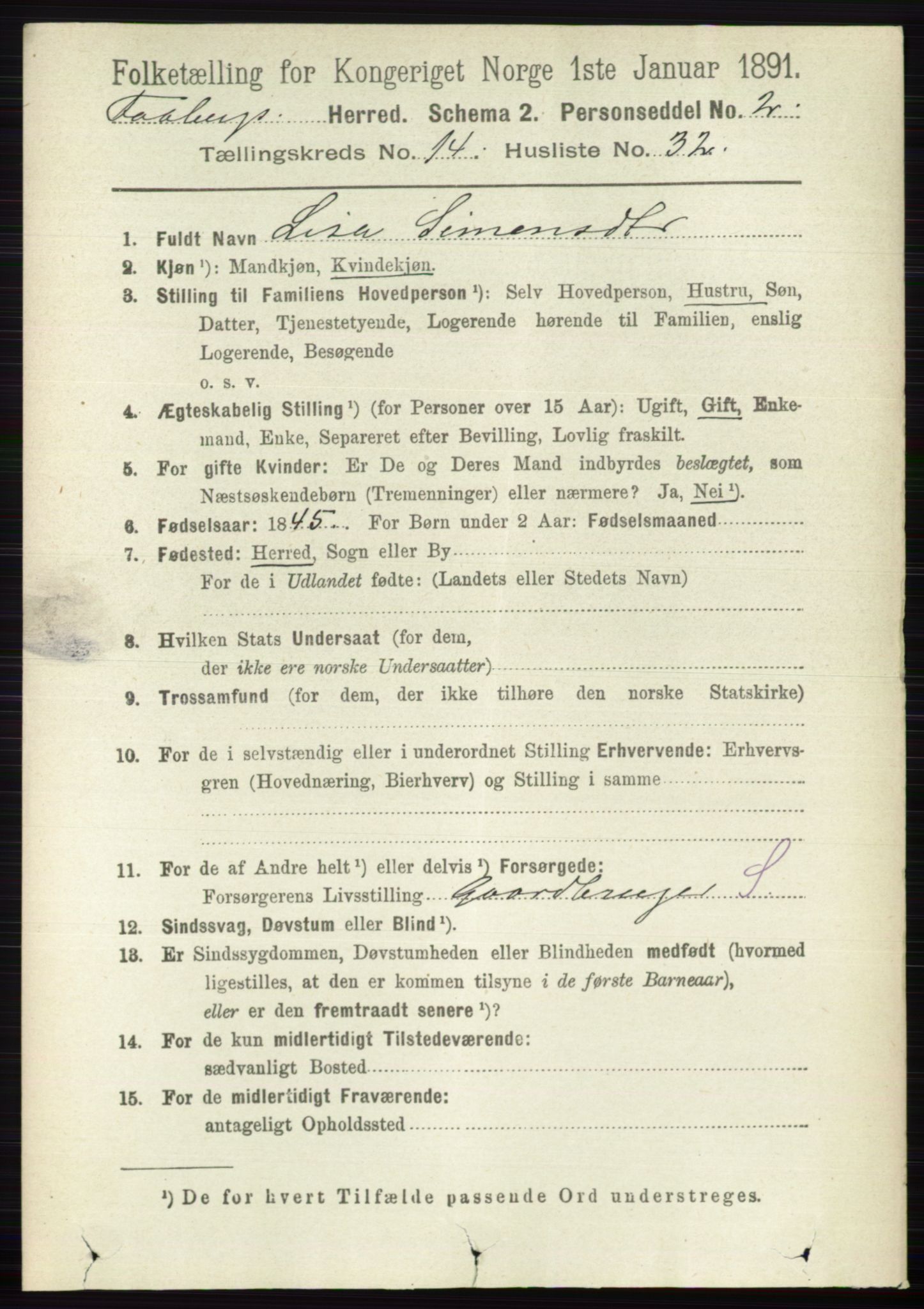 RA, 1891 census for 0524 Fåberg, 1891, p. 5822