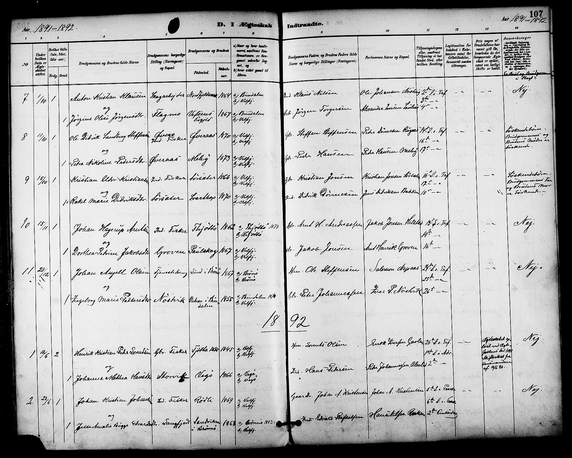 Ministerialprotokoller, klokkerbøker og fødselsregistre - Nordland, AV/SAT-A-1459/814/L0226: Parish register (official) no. 814A07, 1886-1898, p. 107