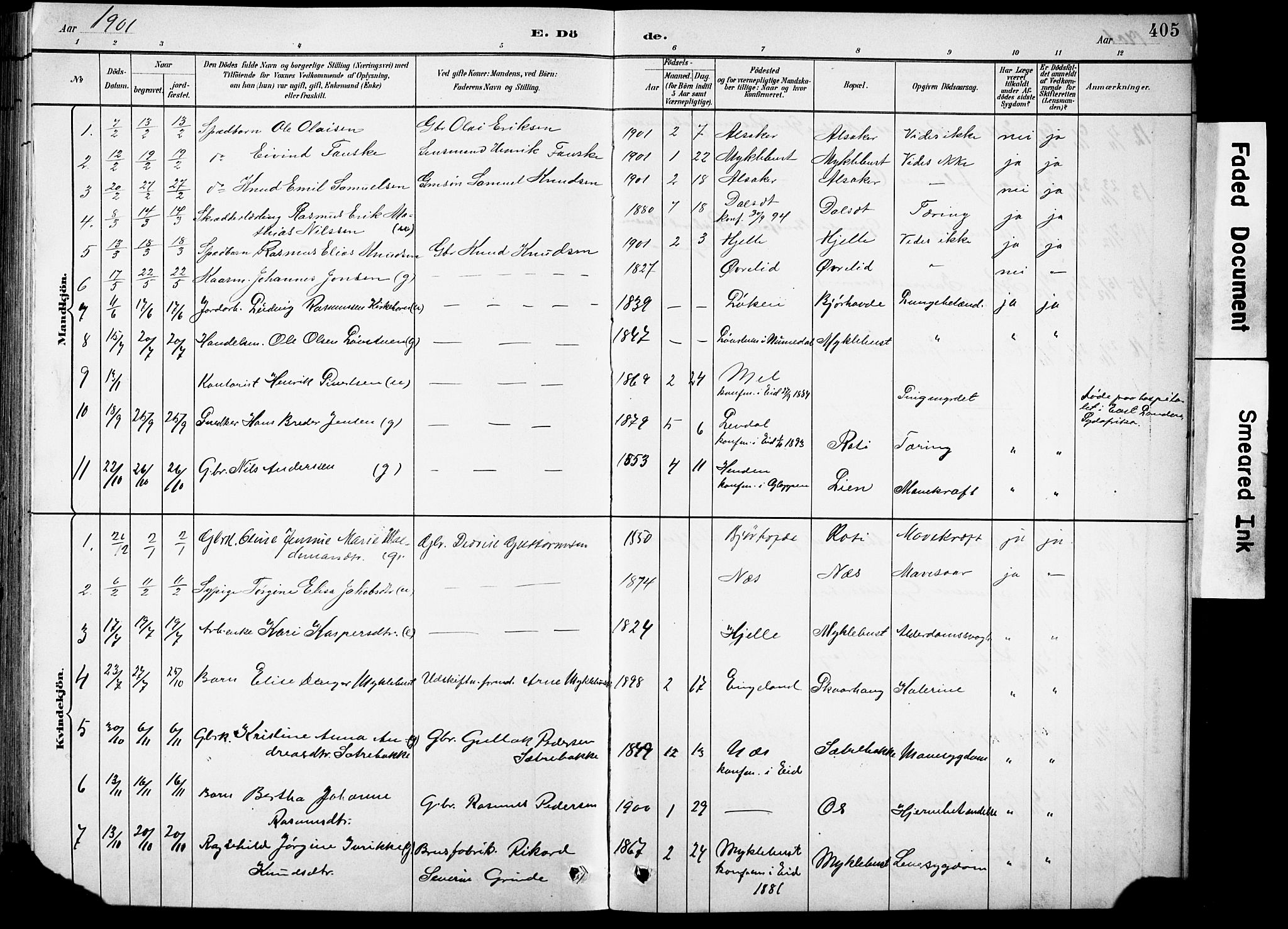 Eid sokneprestembete, SAB/A-82301/H/Hab/Habb/L0002: Parish register (copy) no. B 2, 1882-1907, p. 405