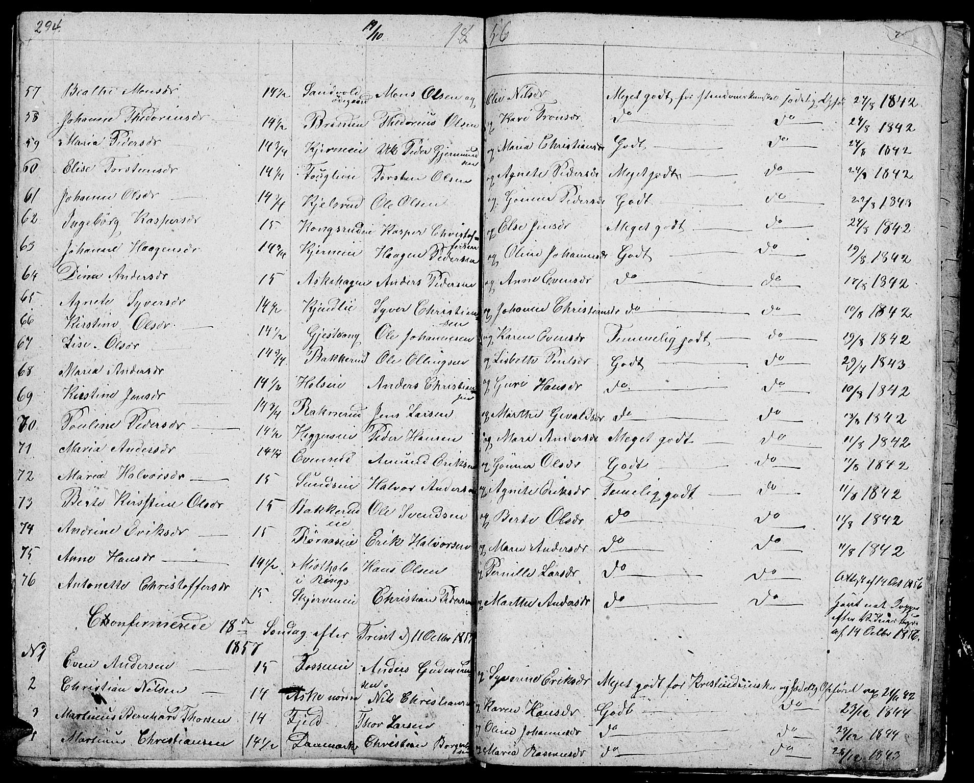 Nes prestekontor, Hedmark, SAH/PREST-020/L/La/L0004: Parish register (copy) no. 4, 1832-1861, p. 294