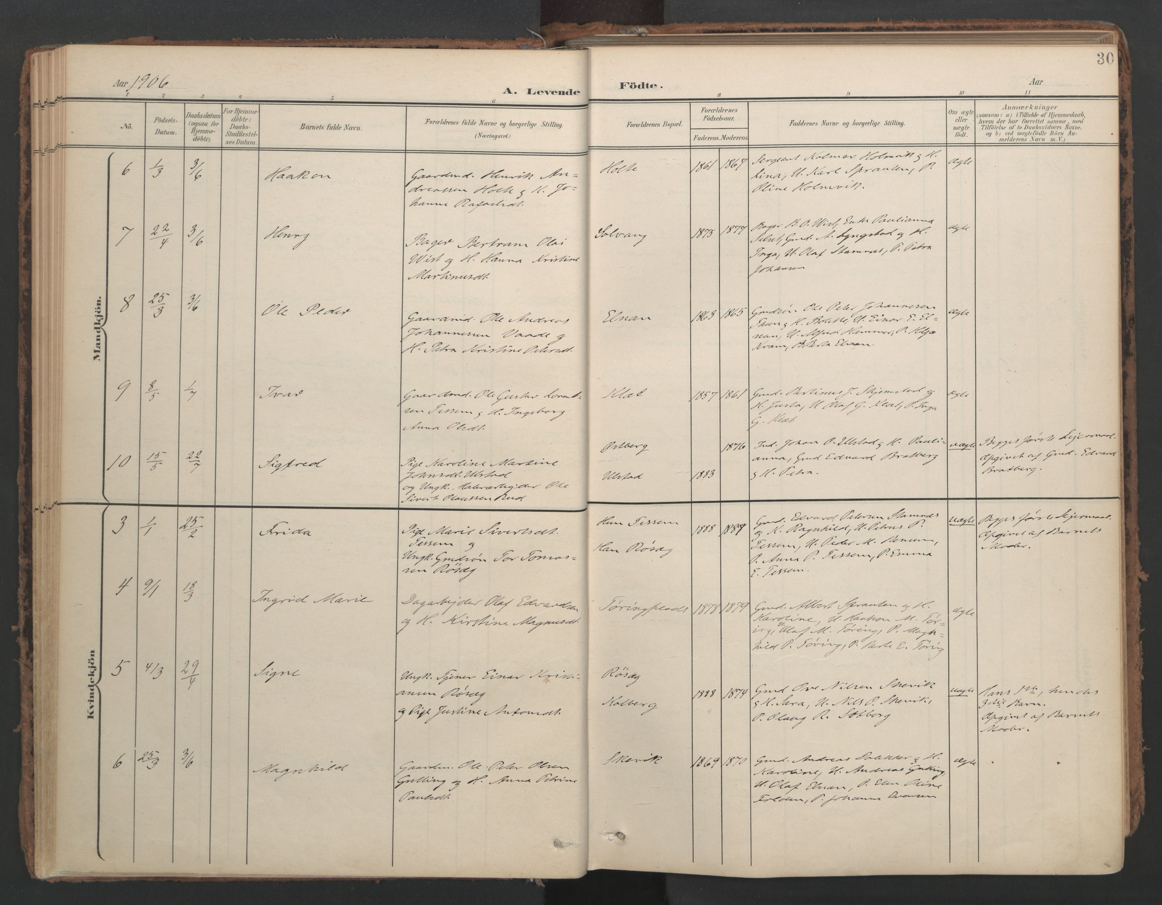 Ministerialprotokoller, klokkerbøker og fødselsregistre - Nord-Trøndelag, SAT/A-1458/741/L0397: Parish register (official) no. 741A11, 1901-1911, p. 30