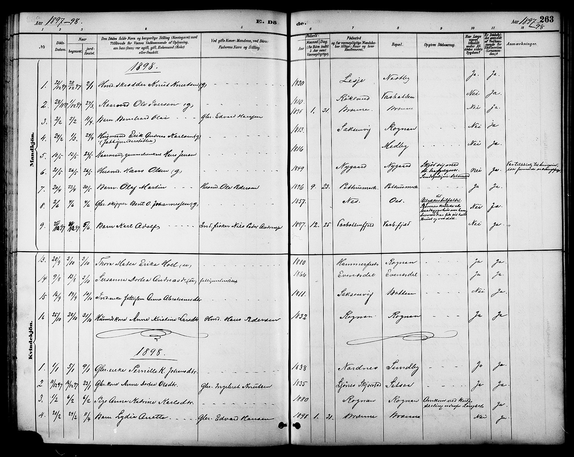 Ministerialprotokoller, klokkerbøker og fødselsregistre - Nordland, SAT/A-1459/847/L0669: Parish register (official) no. 847A09, 1887-1901, p. 263