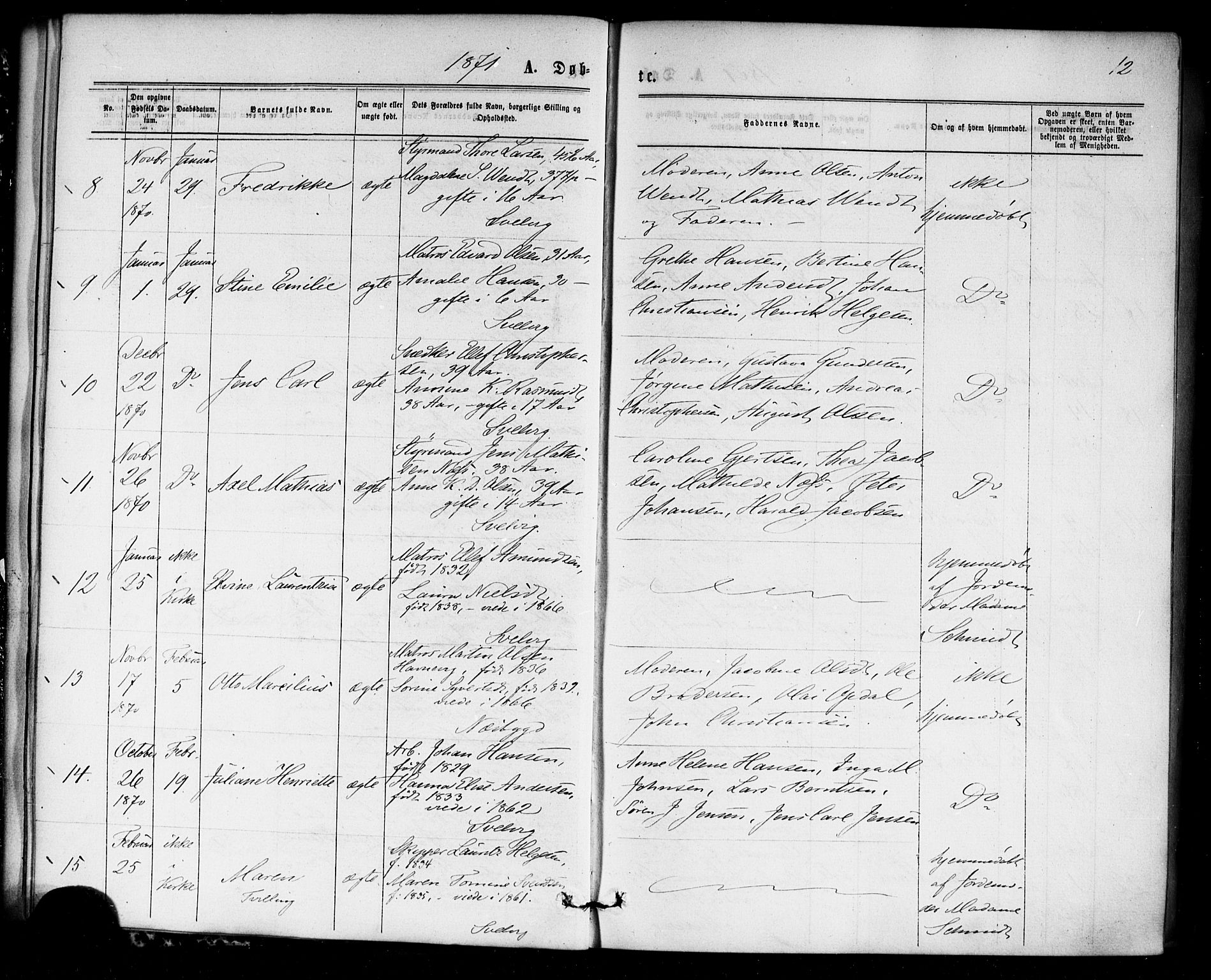 Strømm kirkebøker, SAKO/A-322/F/Fa/L0002: Parish register (official) no. I 2, 1870-1877, p. 12