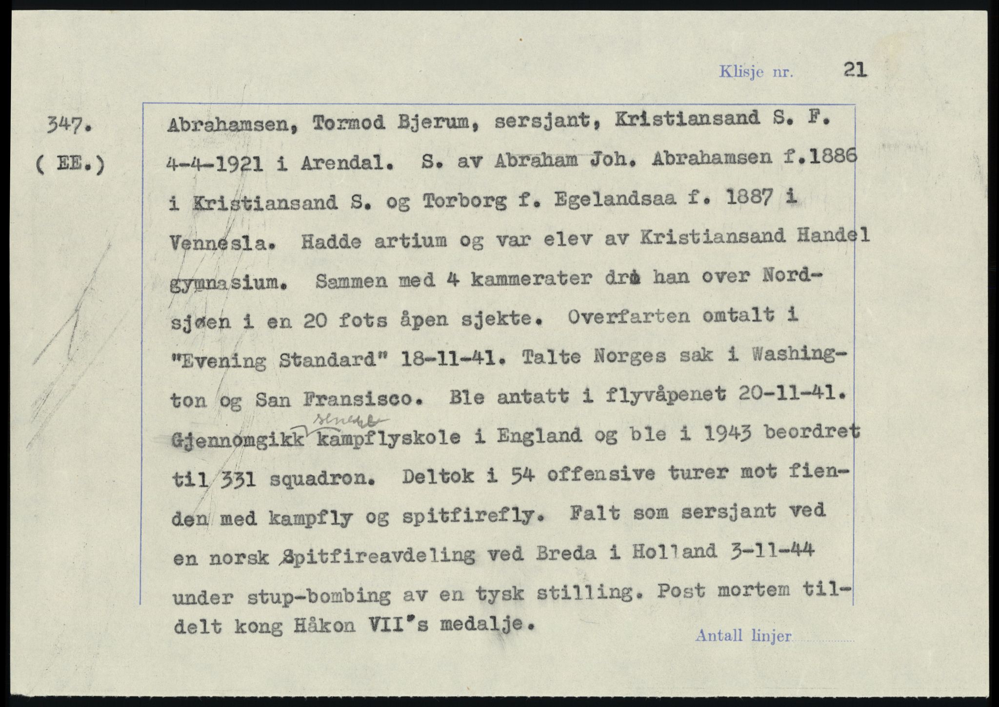 Sosialdepartementet, Våre Falne, RA/S-1708/E/Ee/L0025: Personmapper: Abelsen 01 - Amundsen, H. 65, 1945-1951, p. 367