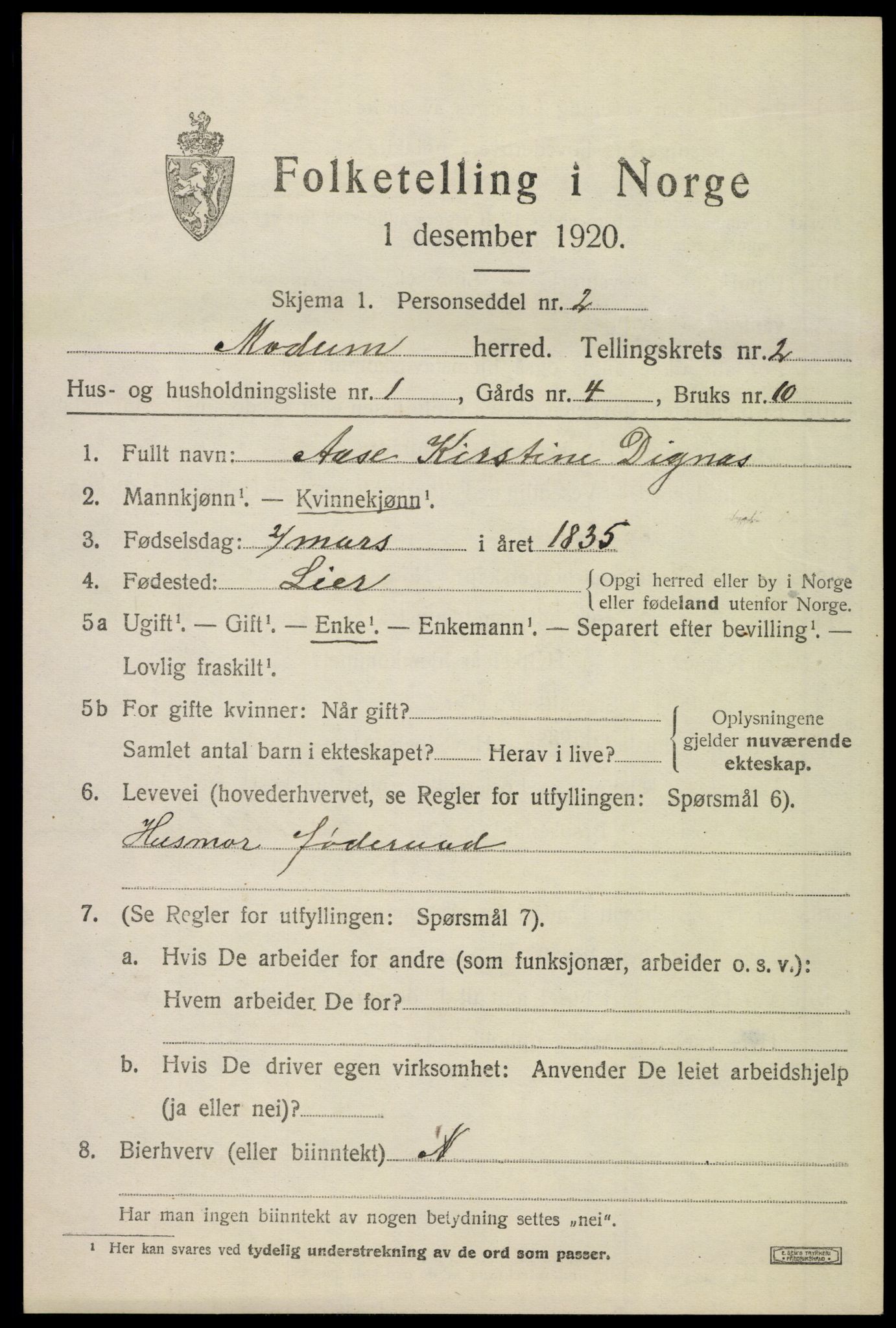 SAKO, 1920 census for Modum, 1920, p. 4273