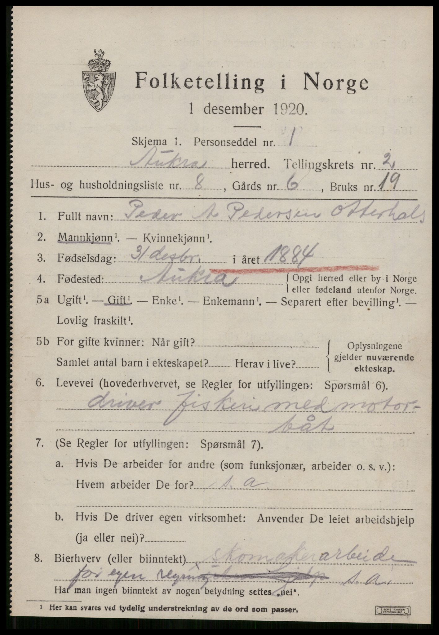 SAT, 1920 census for Aukra, 1920, p. 1711