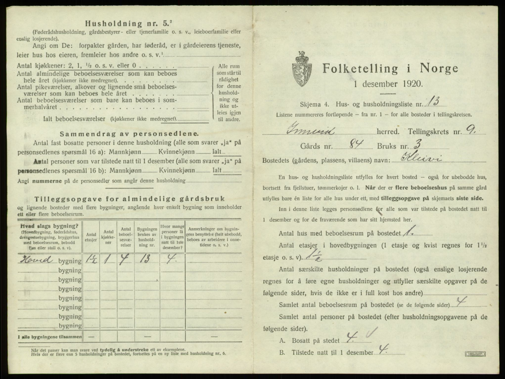 SAB, 1920 census for Innvik, 1920, p. 561