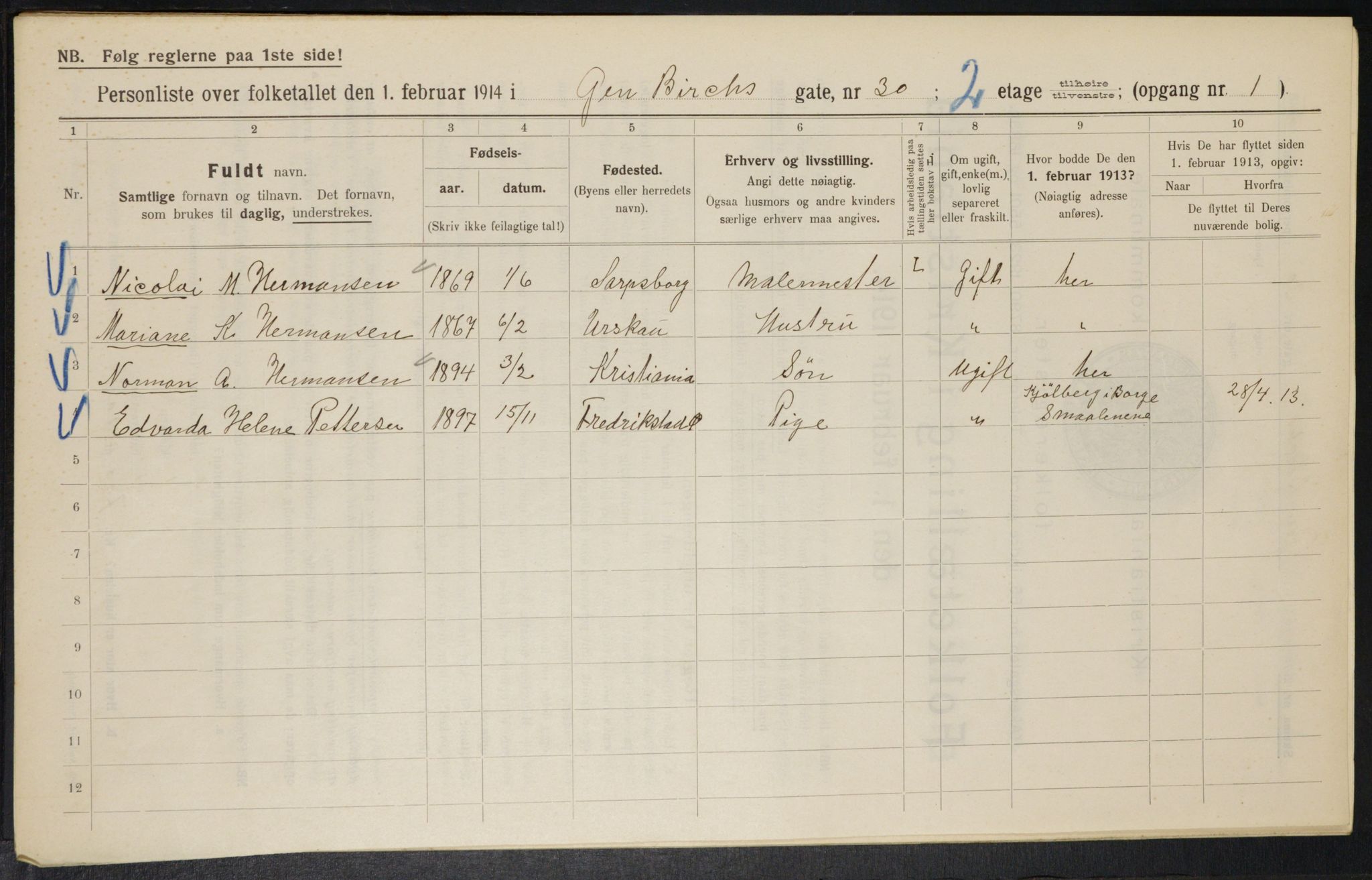 OBA, Municipal Census 1914 for Kristiania, 1914, p. 29230