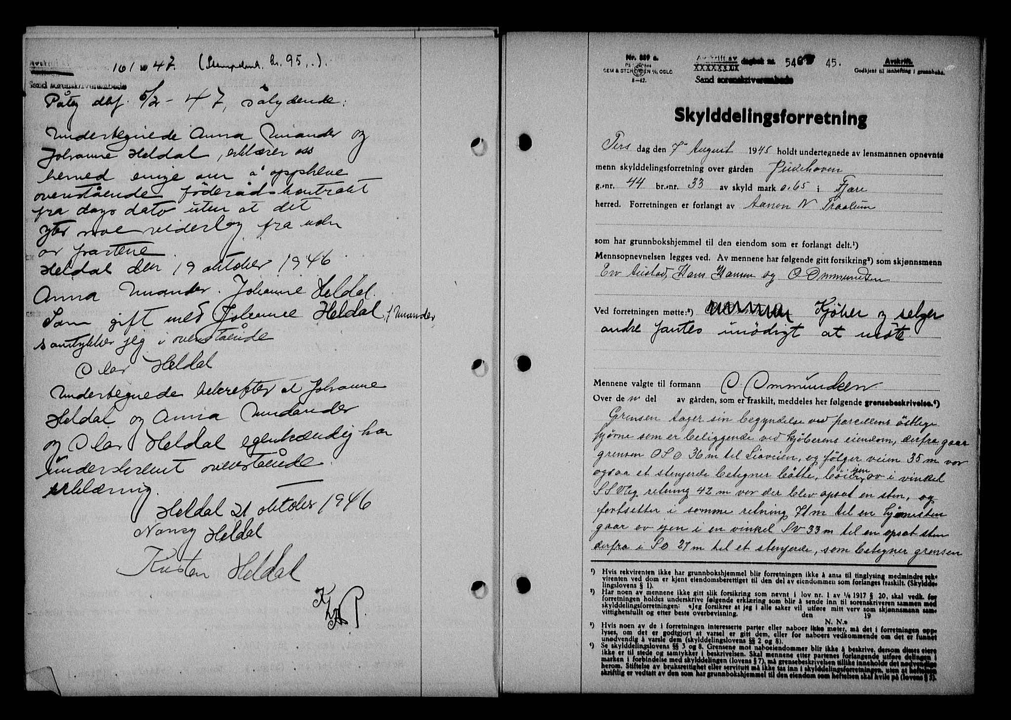 Vestre Nedenes/Sand sorenskriveri, SAK/1221-0010/G/Gb/Gba/L0053: Mortgage book no. A 6, 1944-1945, Diary no: : 548/1945